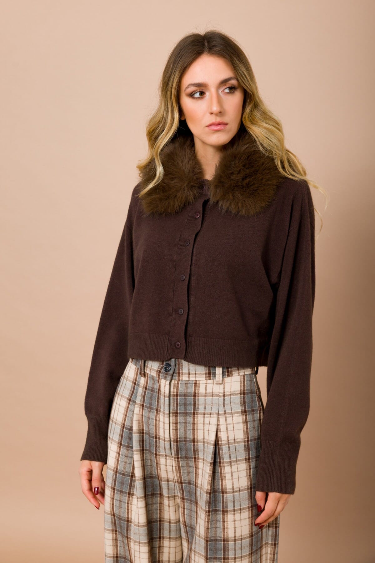 Cardigan Con Collo In Ecopelliccia Staccabile Maryley