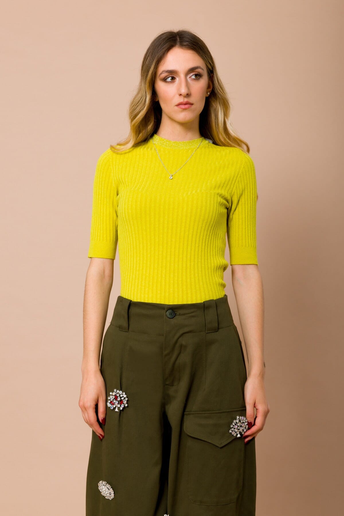 Maglia Girocollo A Costine Con Manica Corta Maryley