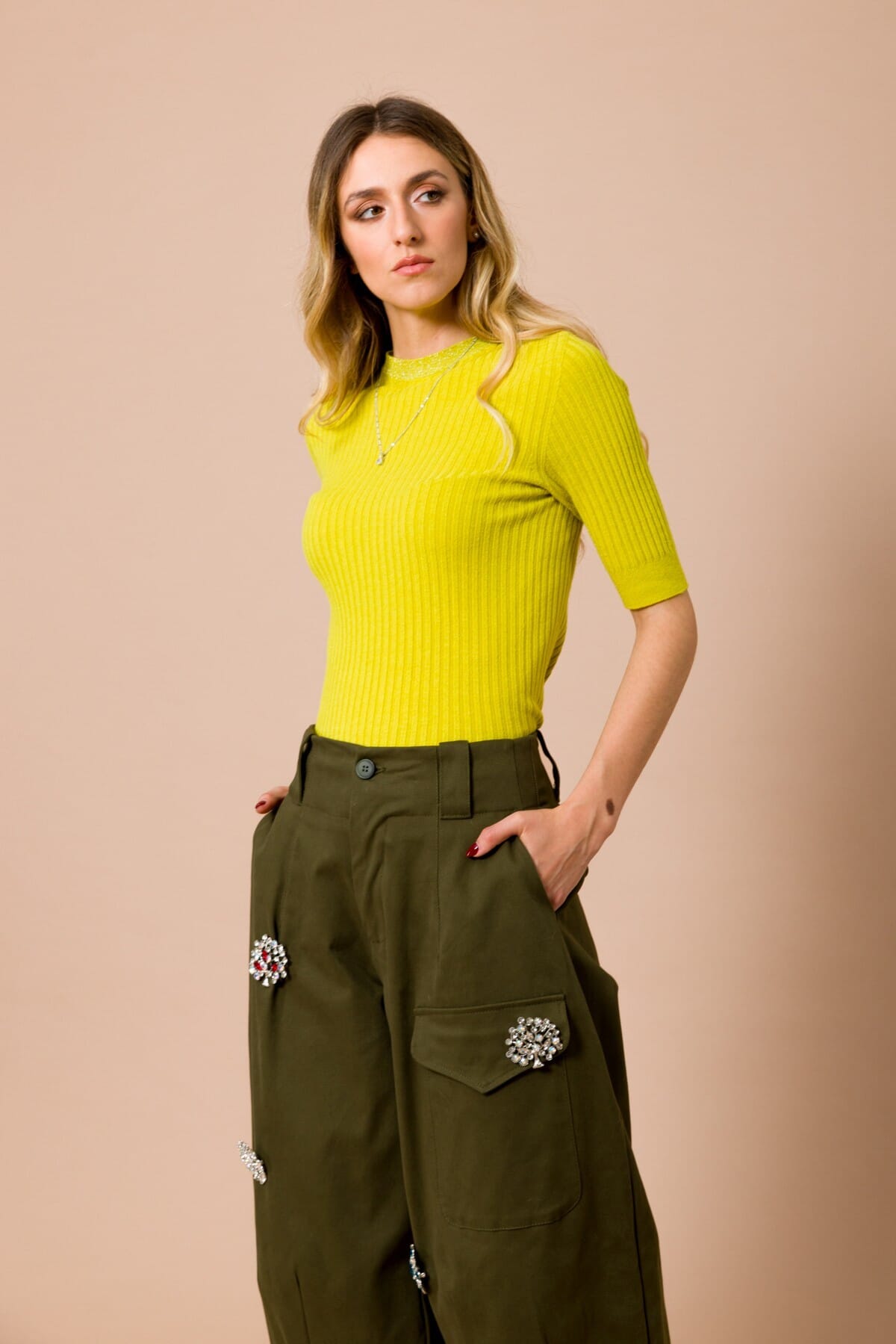 Maglia Girocollo A Costine Con Manica Corta Maryley