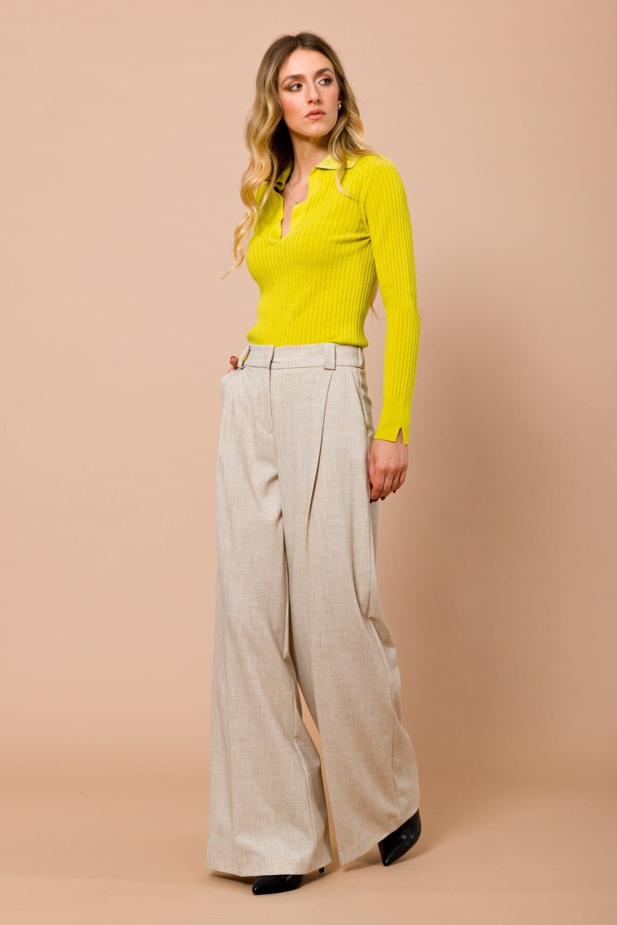 Polo Maryley en maille côtelée avec col en Lurex