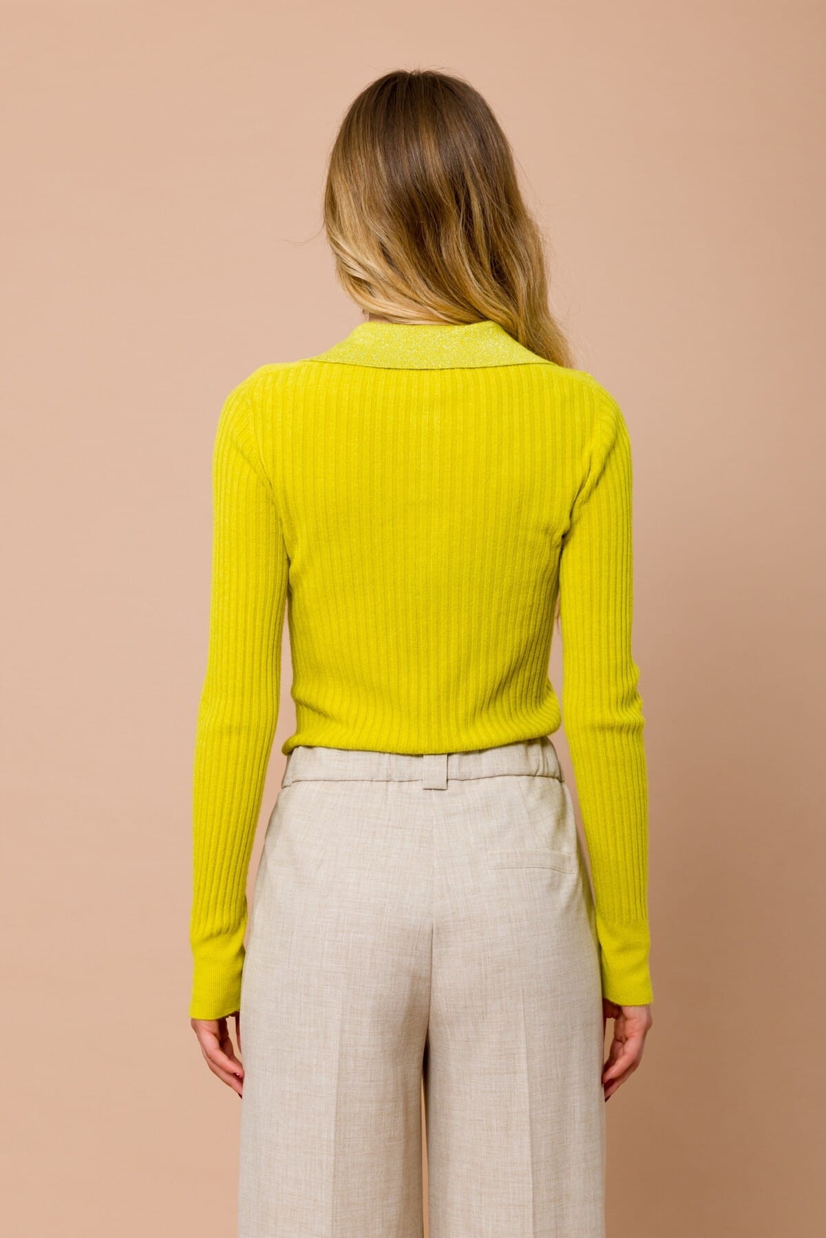 Polo Maryley en maille côtelée avec col en Lurex