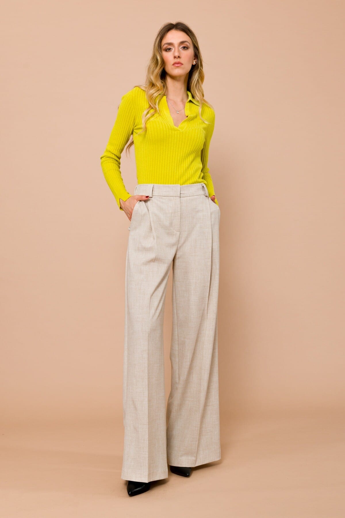 Polo Maryley en maille côtelée avec col en Lurex