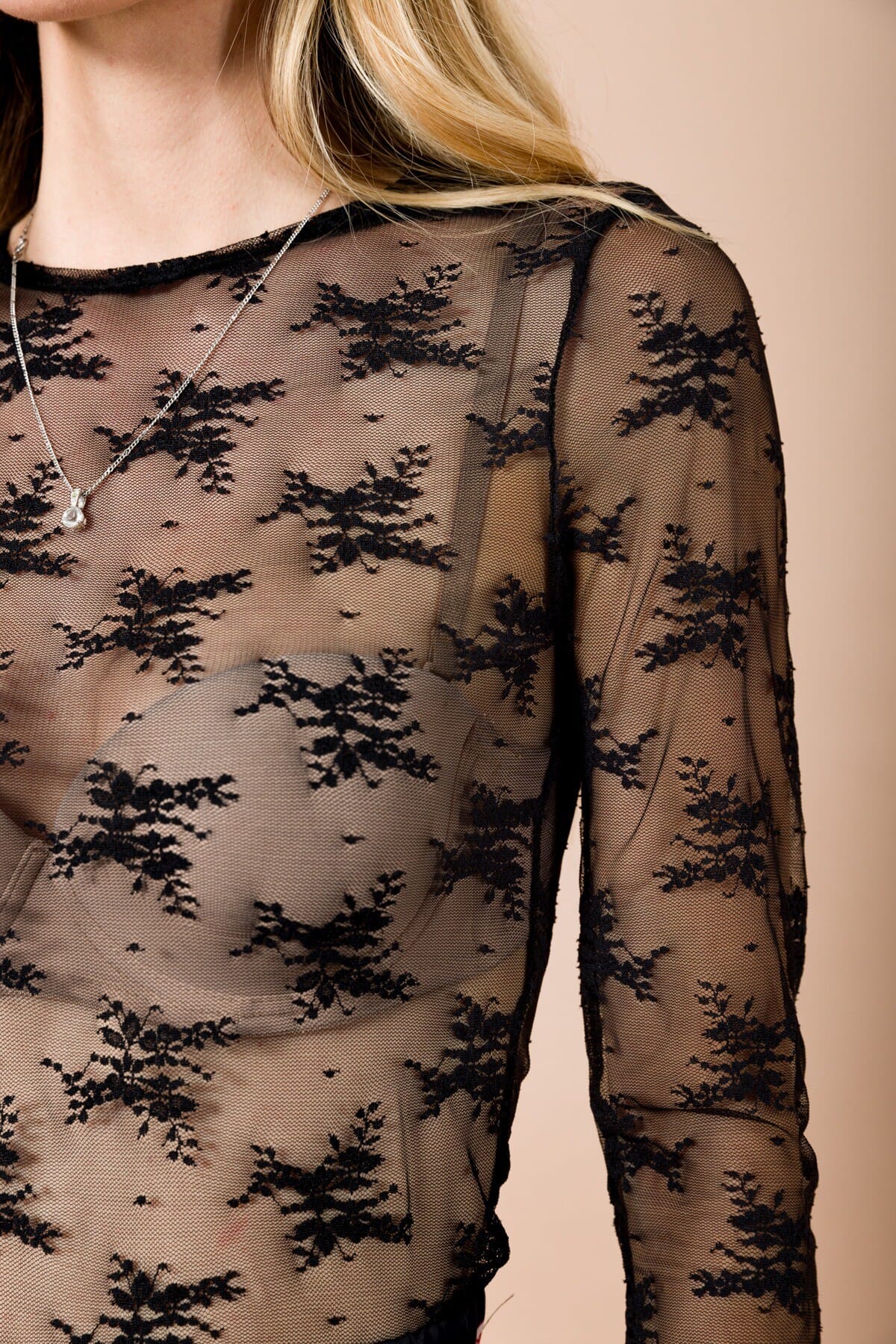 Blusa In Pizzo Girocollo Slim Fit Manica Lunga Maryley