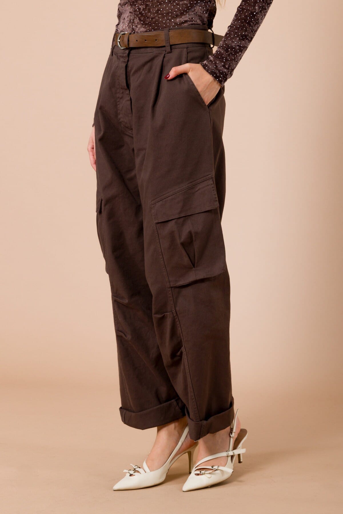 Pantalone Cargo Con Cintura In Vita E Tasconi Con Soffietto Maryley