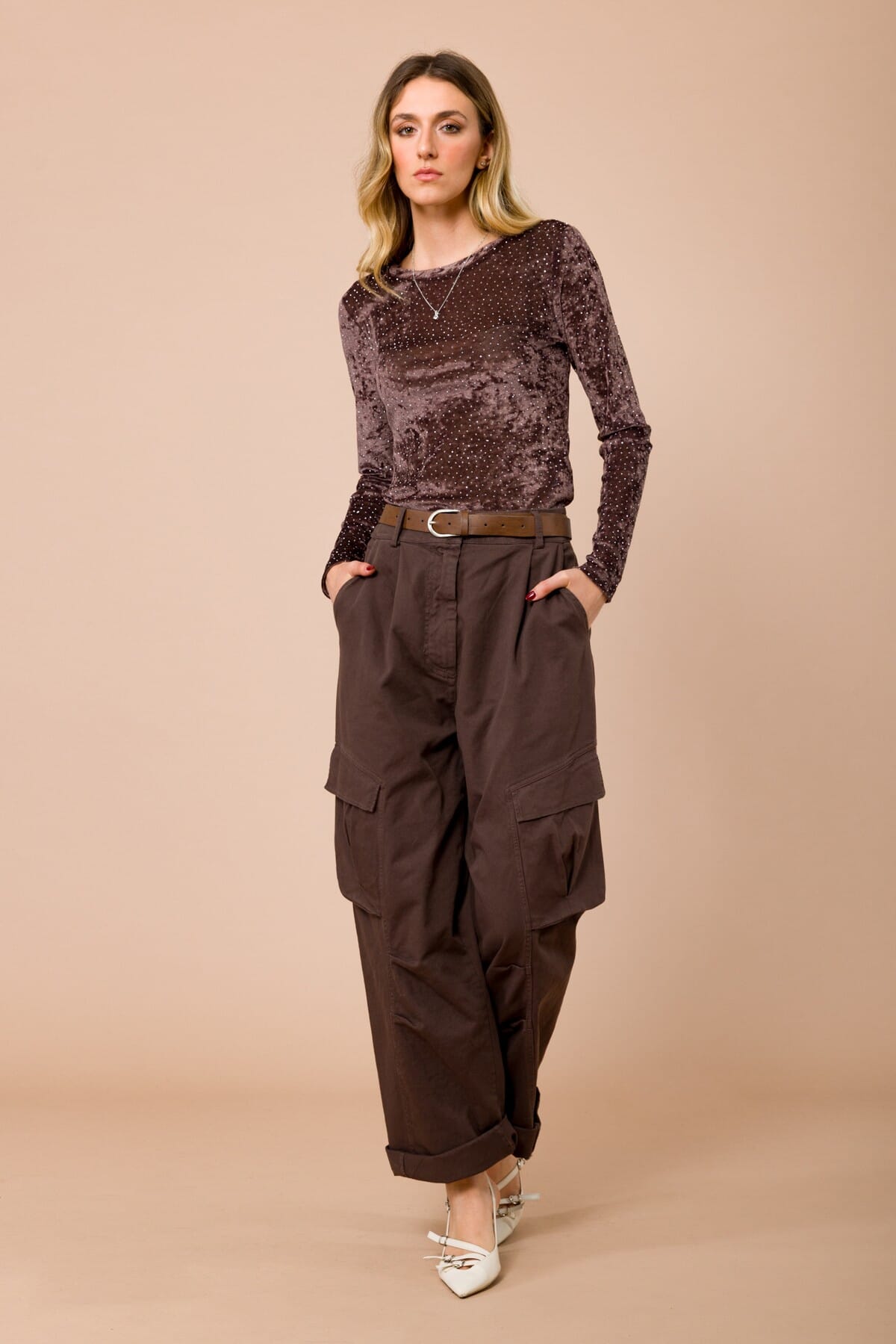 Pantalone Cargo Con Cintura In Vita E Tasconi Con Soffietto Maryley