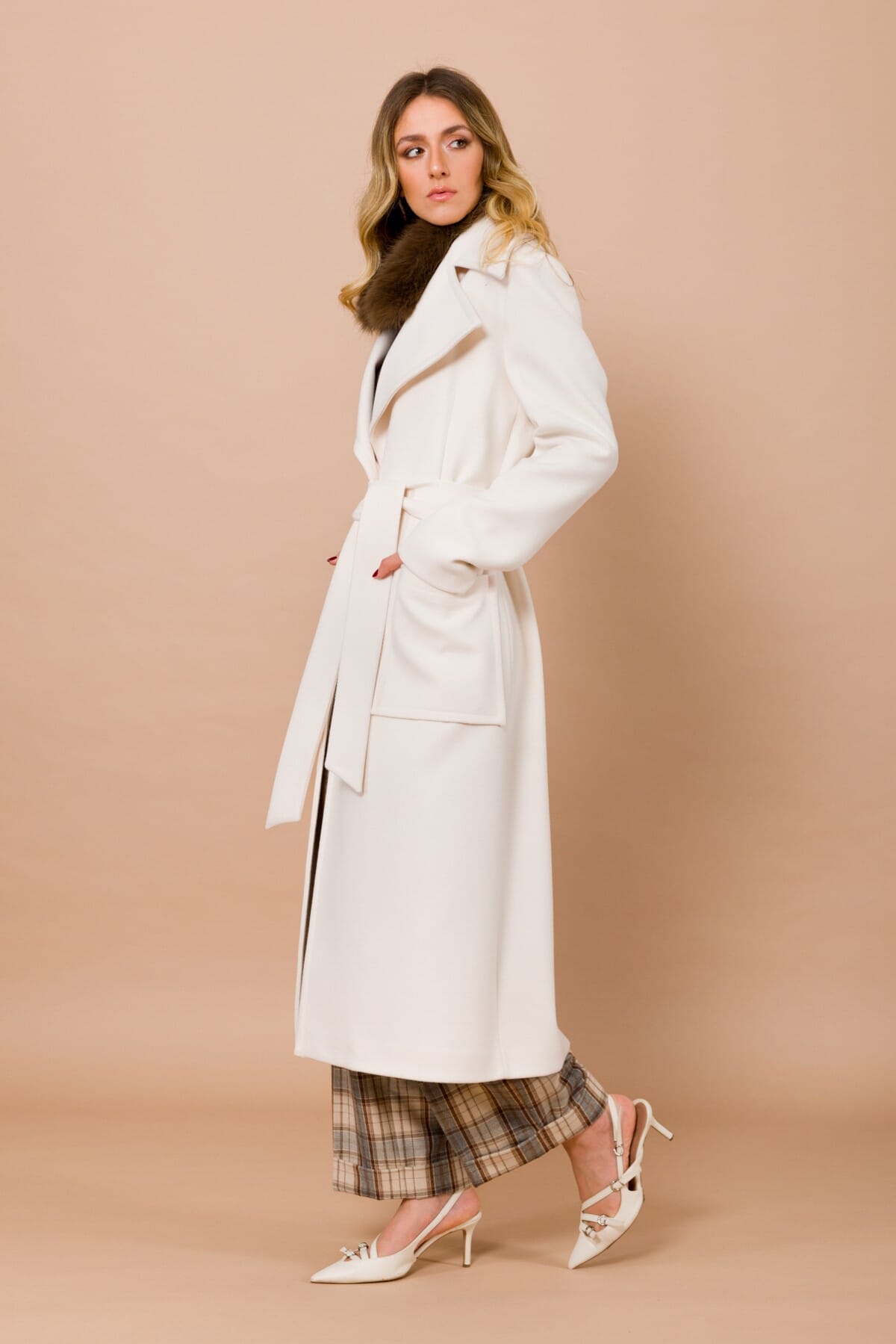 Cappotto Monopetto Foderato Con Tasche E Cintura Maryley