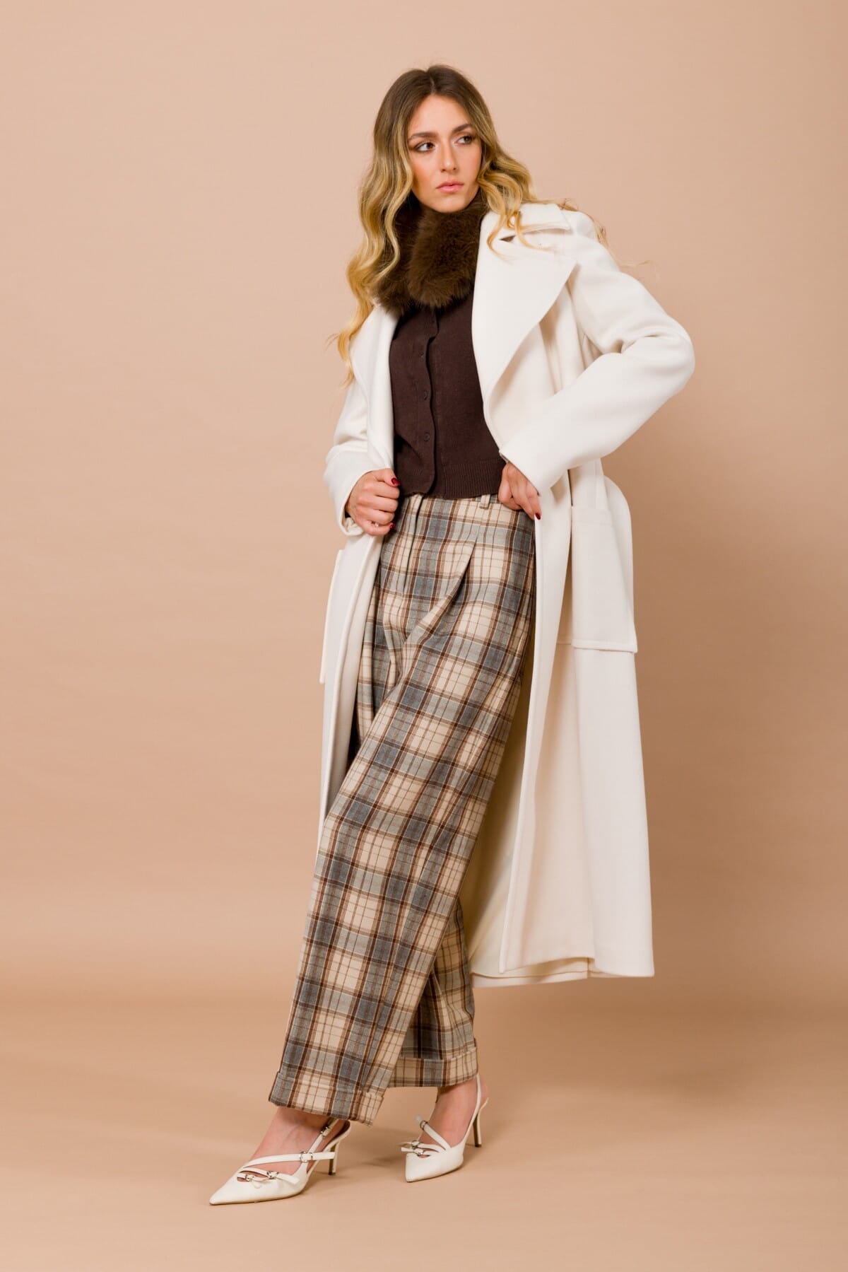 Cappotto Monopetto Foderato Con Tasche E Cintura Maryley