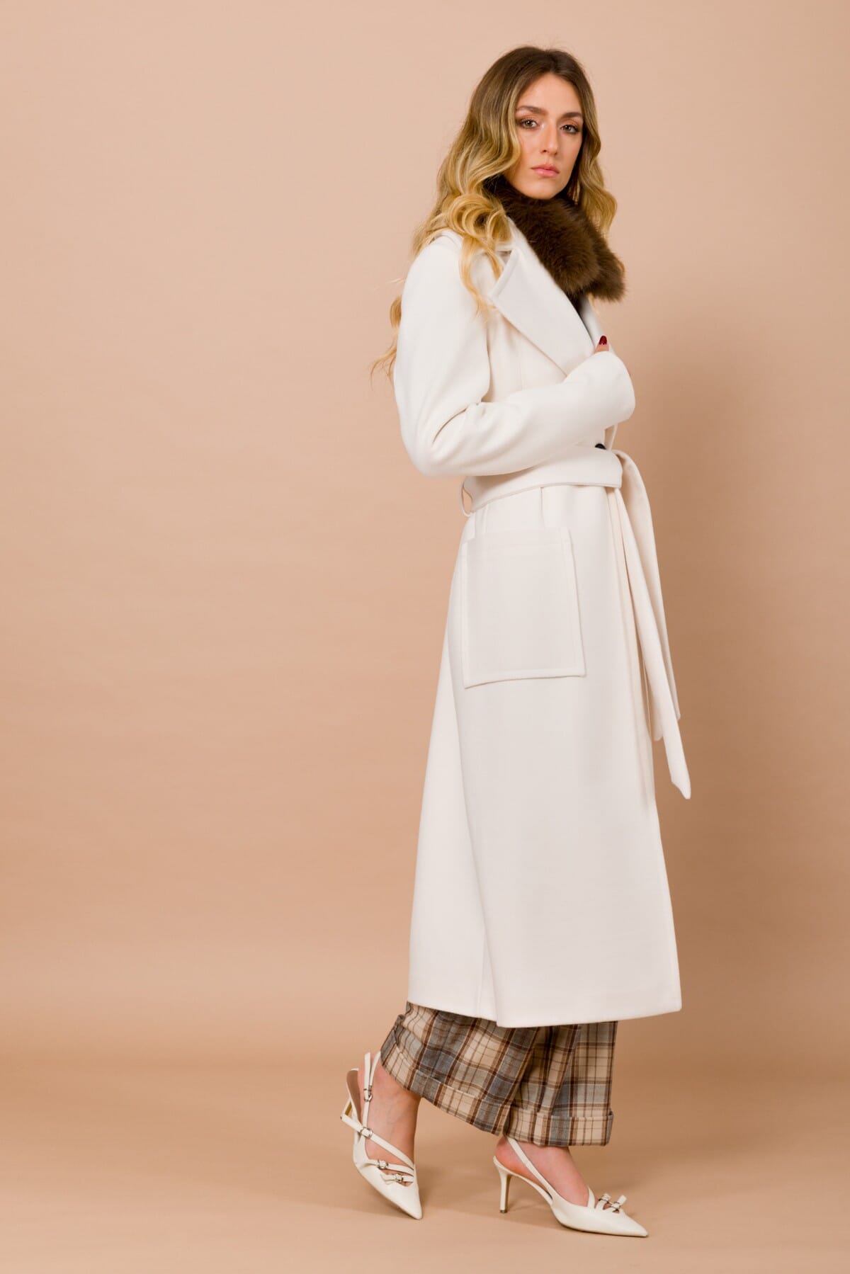 Cappotto Monopetto Foderato Con Tasche E Cintura Maryley