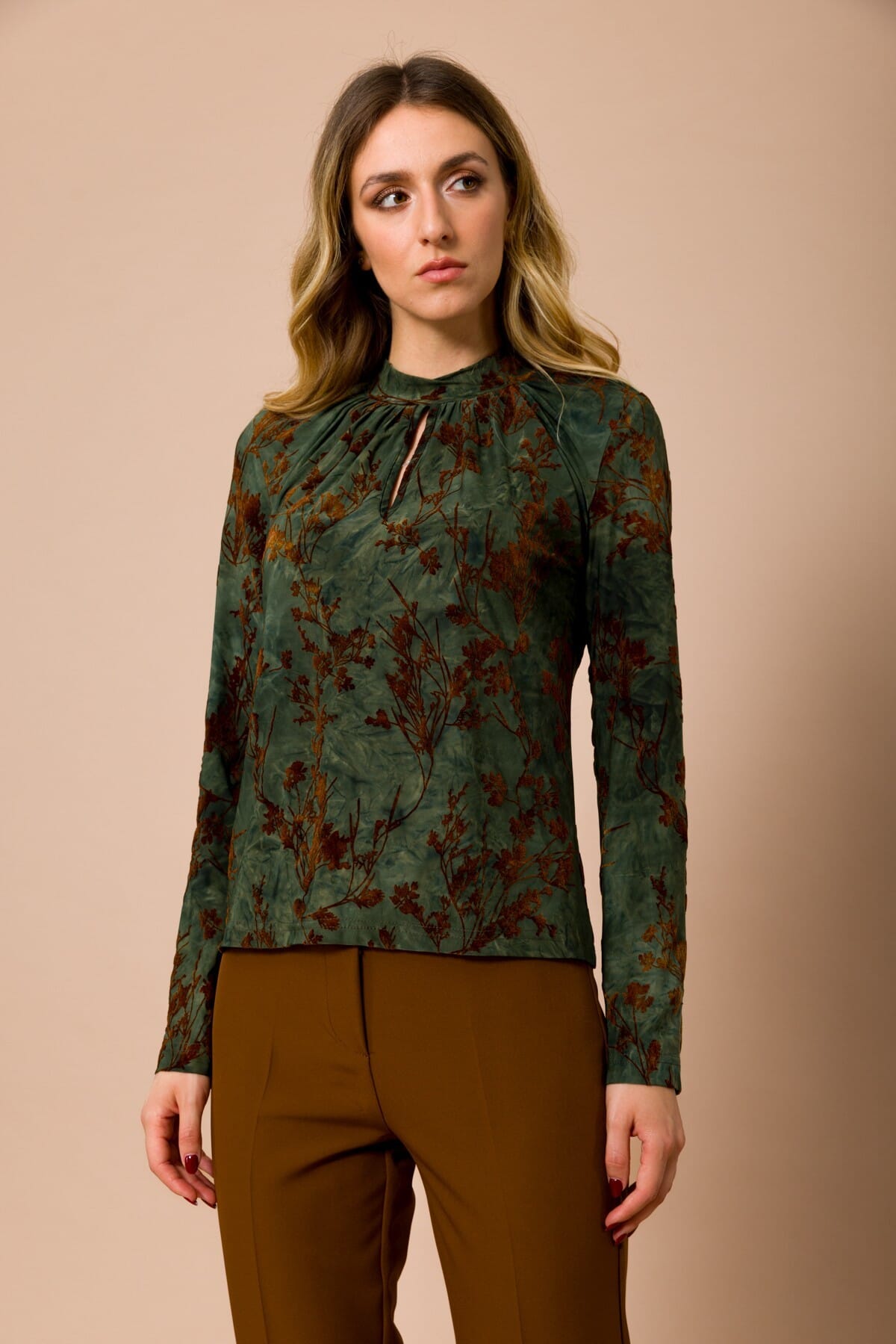 Blusa Girocollo Manica Lunga Con Stampa Floccata Maryley