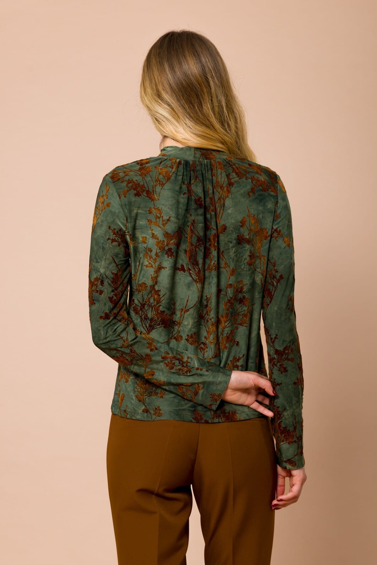 Blusa Girocollo Manica Lunga Con Stampa Floccata Maryley