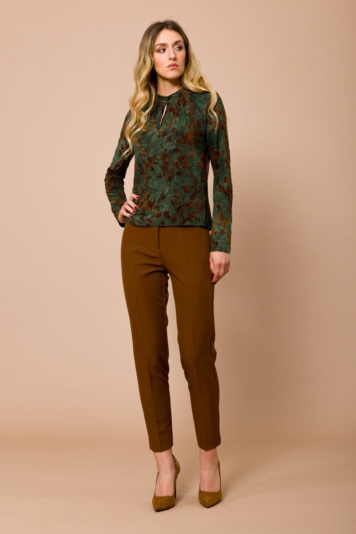 Blusa Girocollo Manica Lunga Con Stampa Floccata Maryley