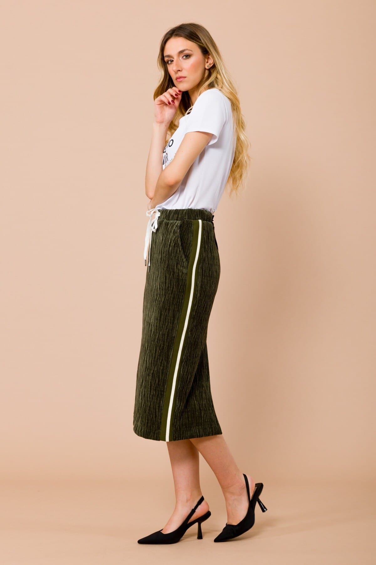 Longuette Con Bande Costina E Coulisse In Vita E Spacco Nel Centro Dietro Maryley