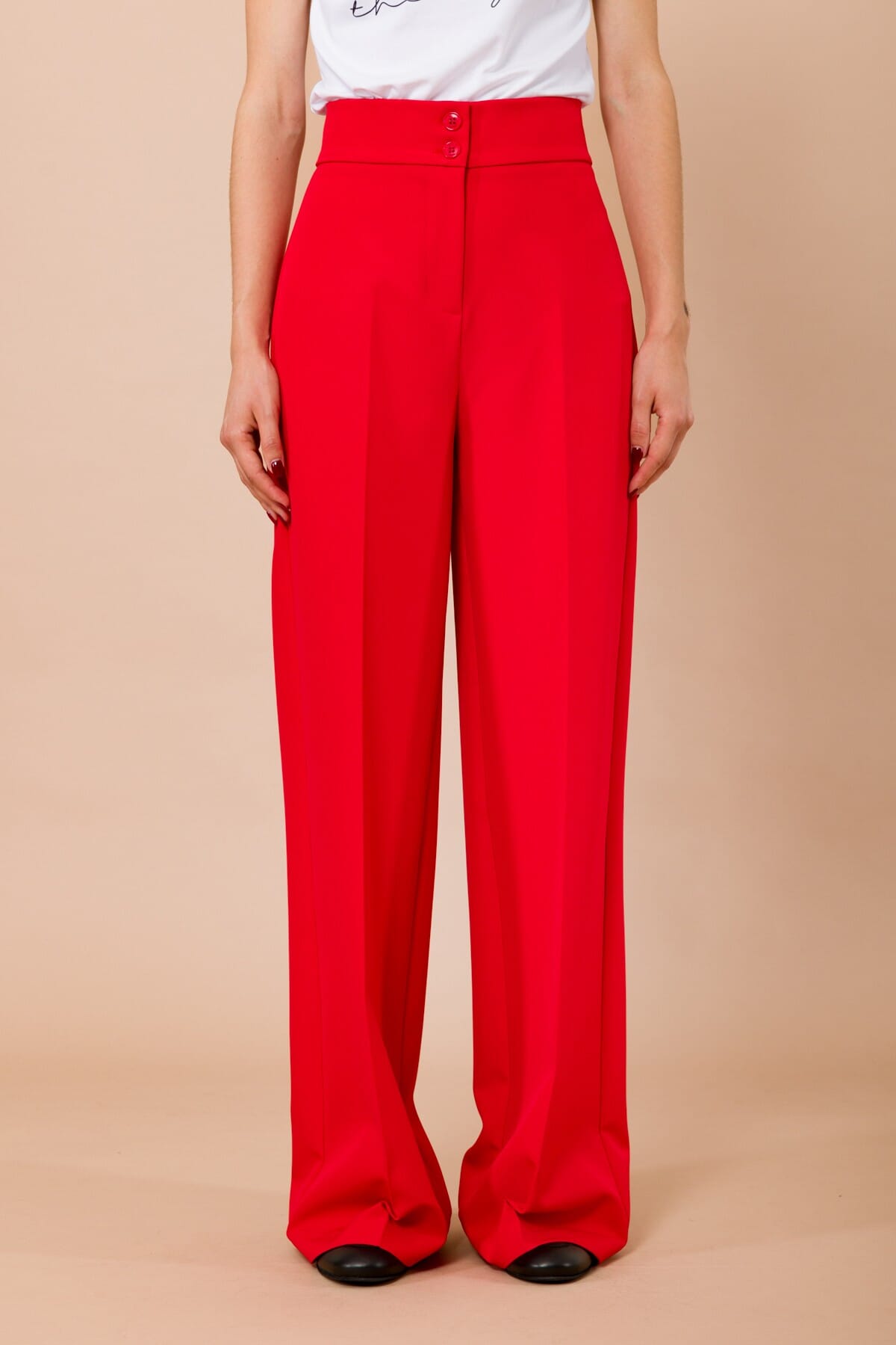 Pantalone Palazzo A Vita Alta Con Doppio Bottone In Pasta Maryley