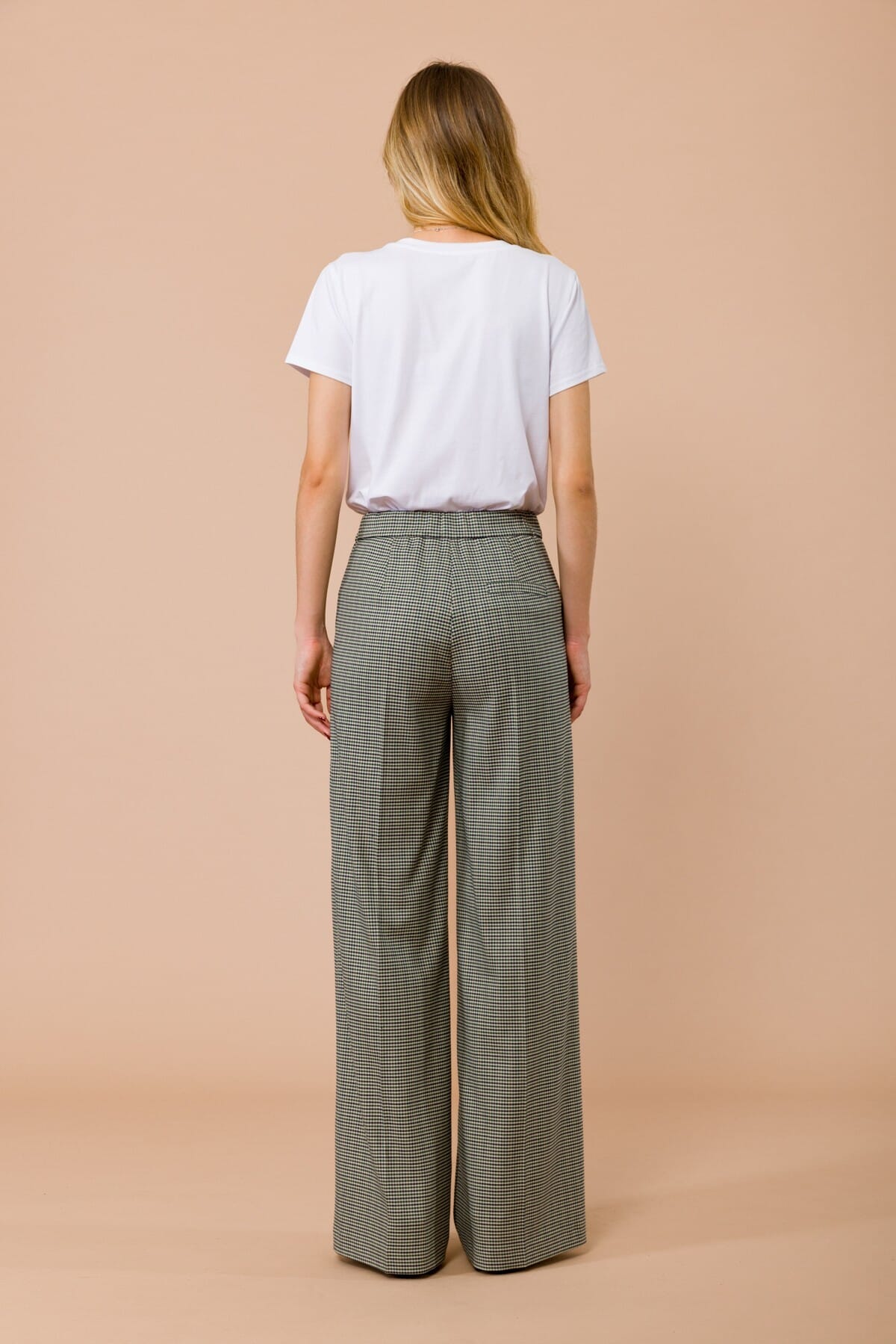 Pantalone Palazzo Pied De Poule Con Elastico Nel Retro E Tasche Alla Francesce Maryley