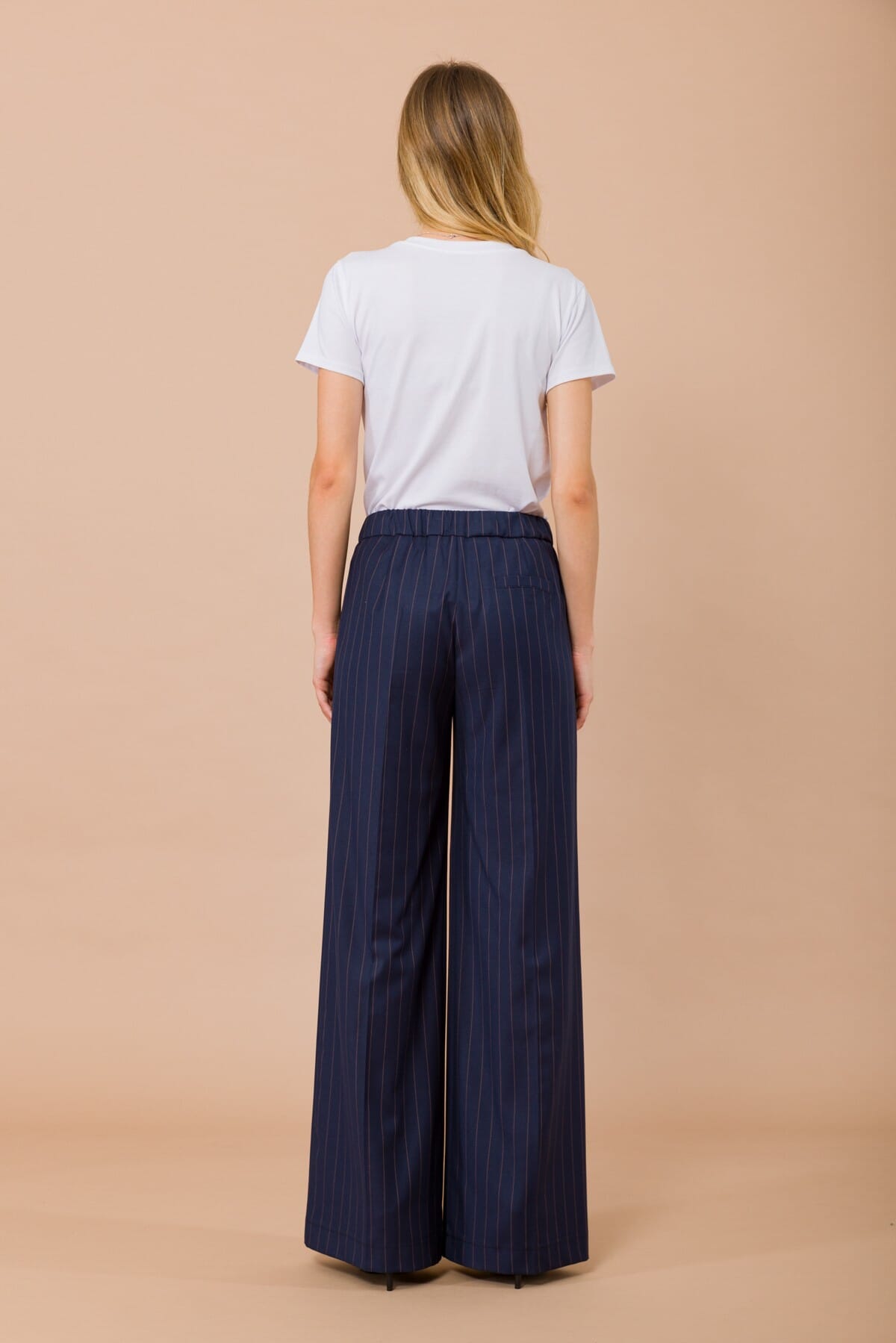 Pantalone Palazzo Gessato Con Pieghe Sul Davanti Ed Elastico In Vita Maryley