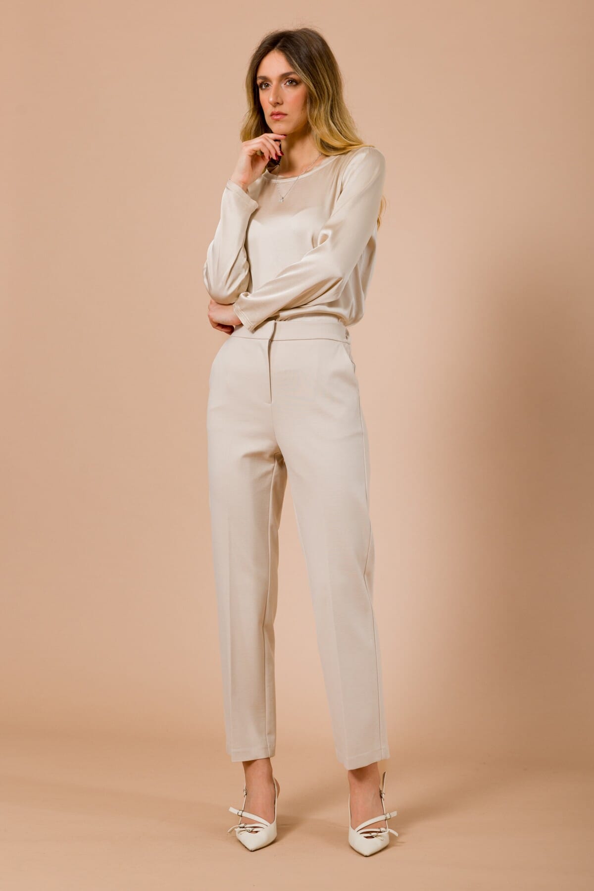 Pantalone In Punto Milano Dritto Con Elastico Nel Retro Maryley