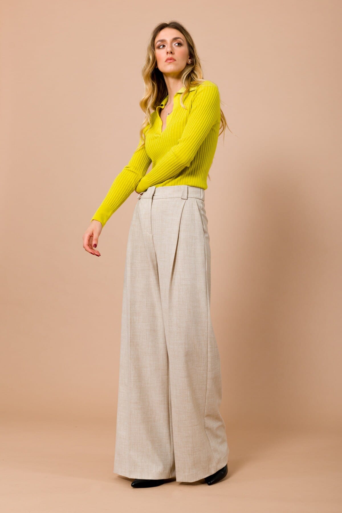 Pantalone Palazzo Con Elastico E Pieghe Sul Davanti Maryley