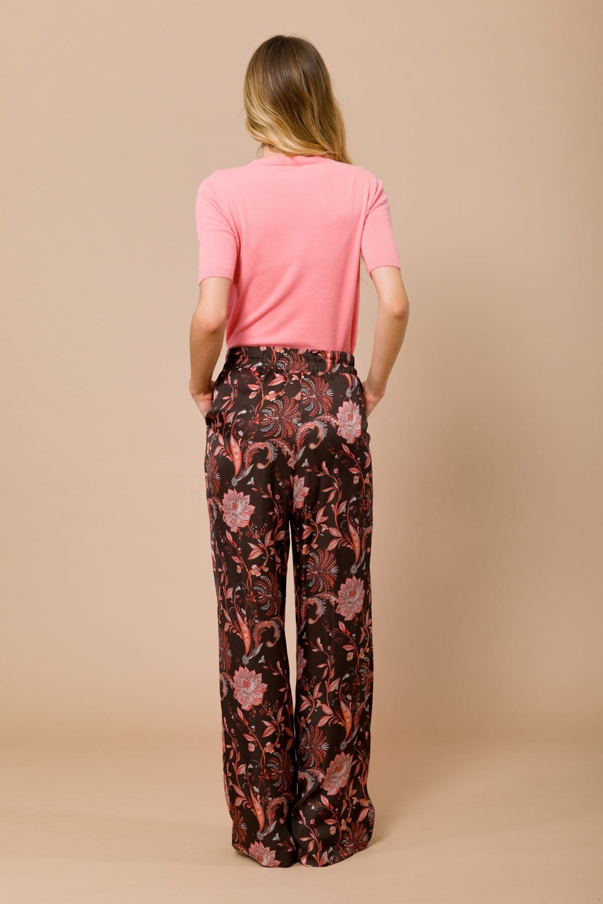 Pantalone Palazzo Con Elastico In Vita In Raso Di Viscosa Fantasia Maryley