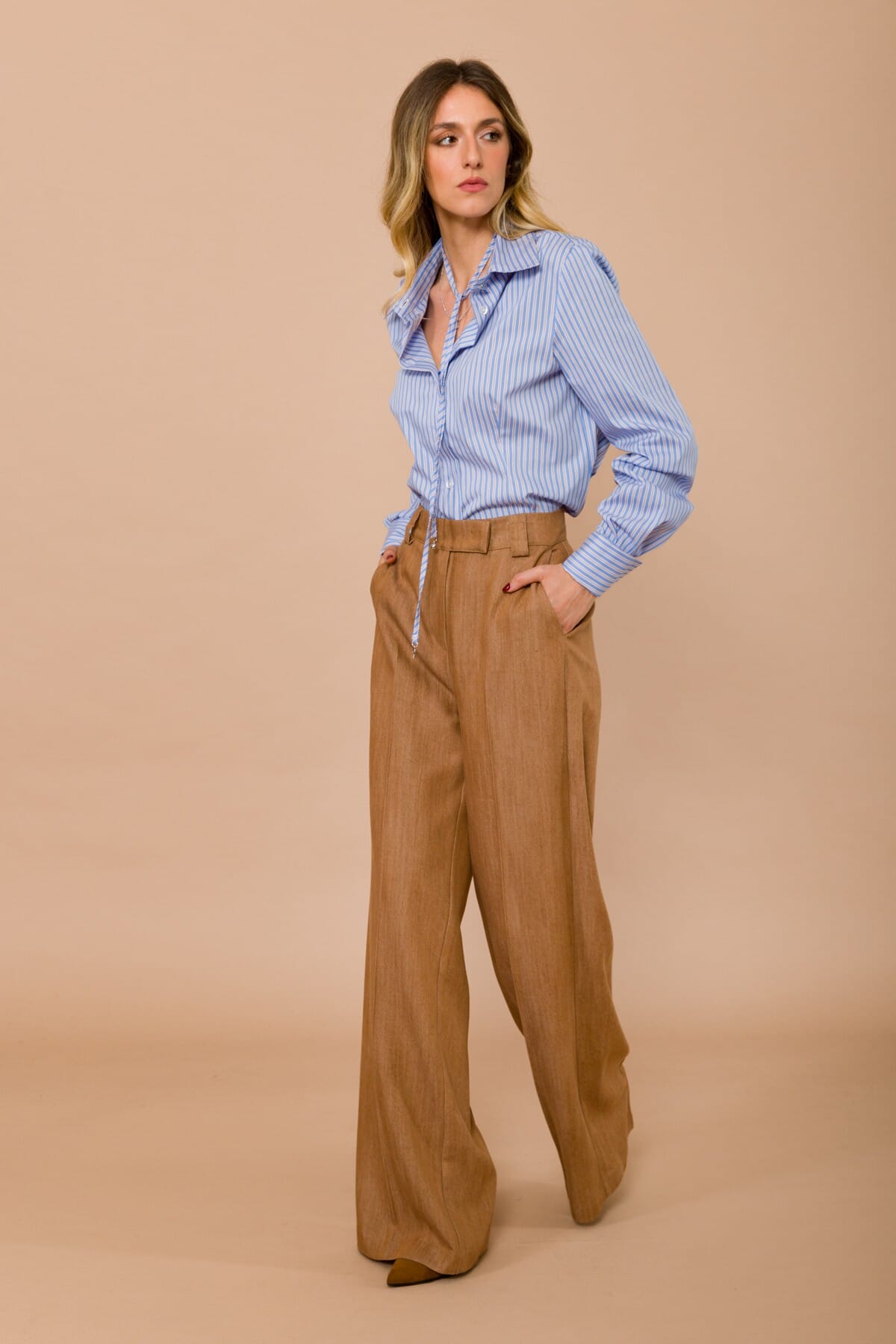 Pantalone Palazzo Con Passanti E Tasche Alla Francese Maryley