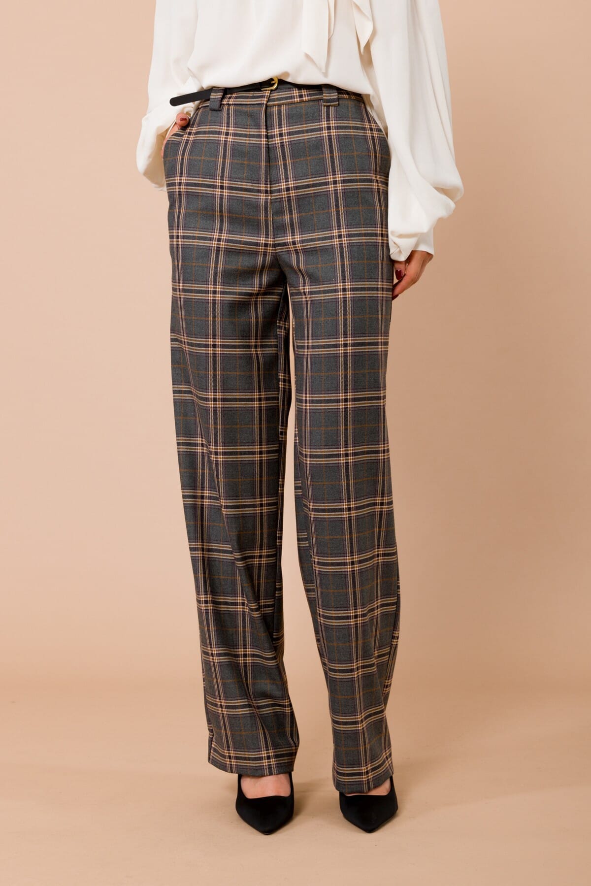 Pantalone Dritto Check Con Cintura In Vita Maryley