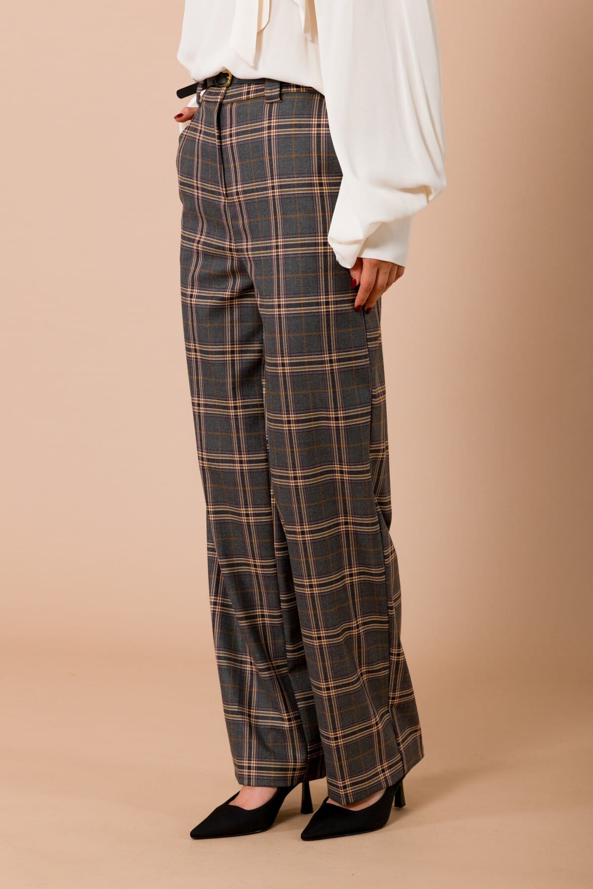 Pantalone Dritto Check Con Cintura In Vita Maryley