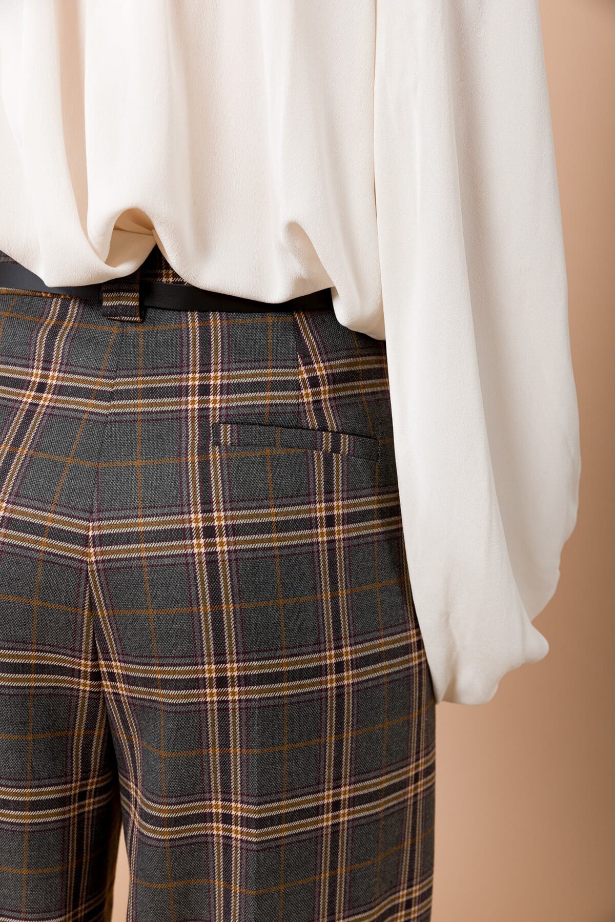 Pantalone Dritto Check Con Cintura In Vita Maryley