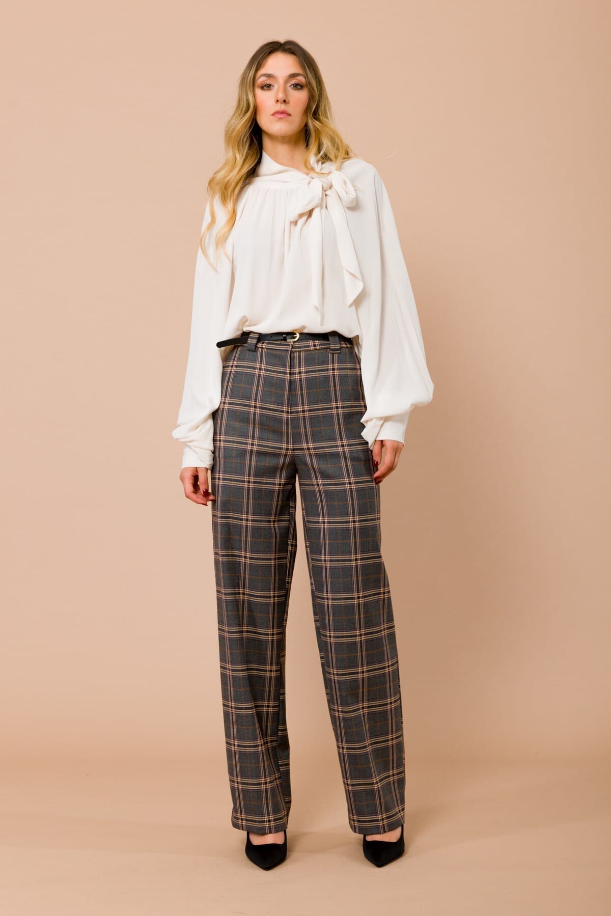 Pantalone Dritto Check Con Cintura In Vita Maryley