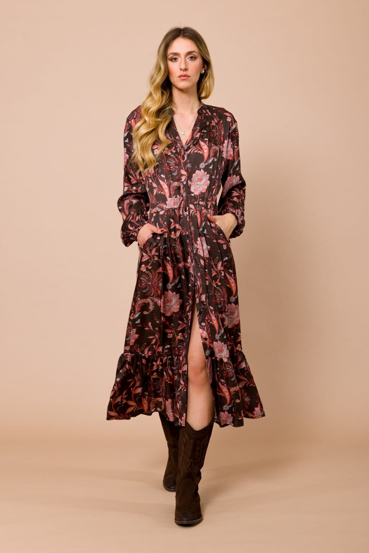 Abito Chemisier 7/8 Con Balza Sul Fondo In Raso Di Viscosa Fantasia Maryley