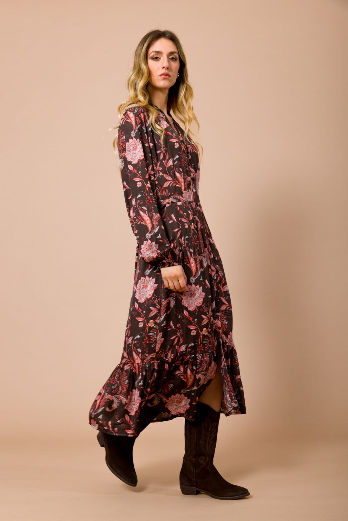 Abito Chemisier 7/8 Con Balza Sul Fondo In Raso Di Viscosa Fantasia Maryley