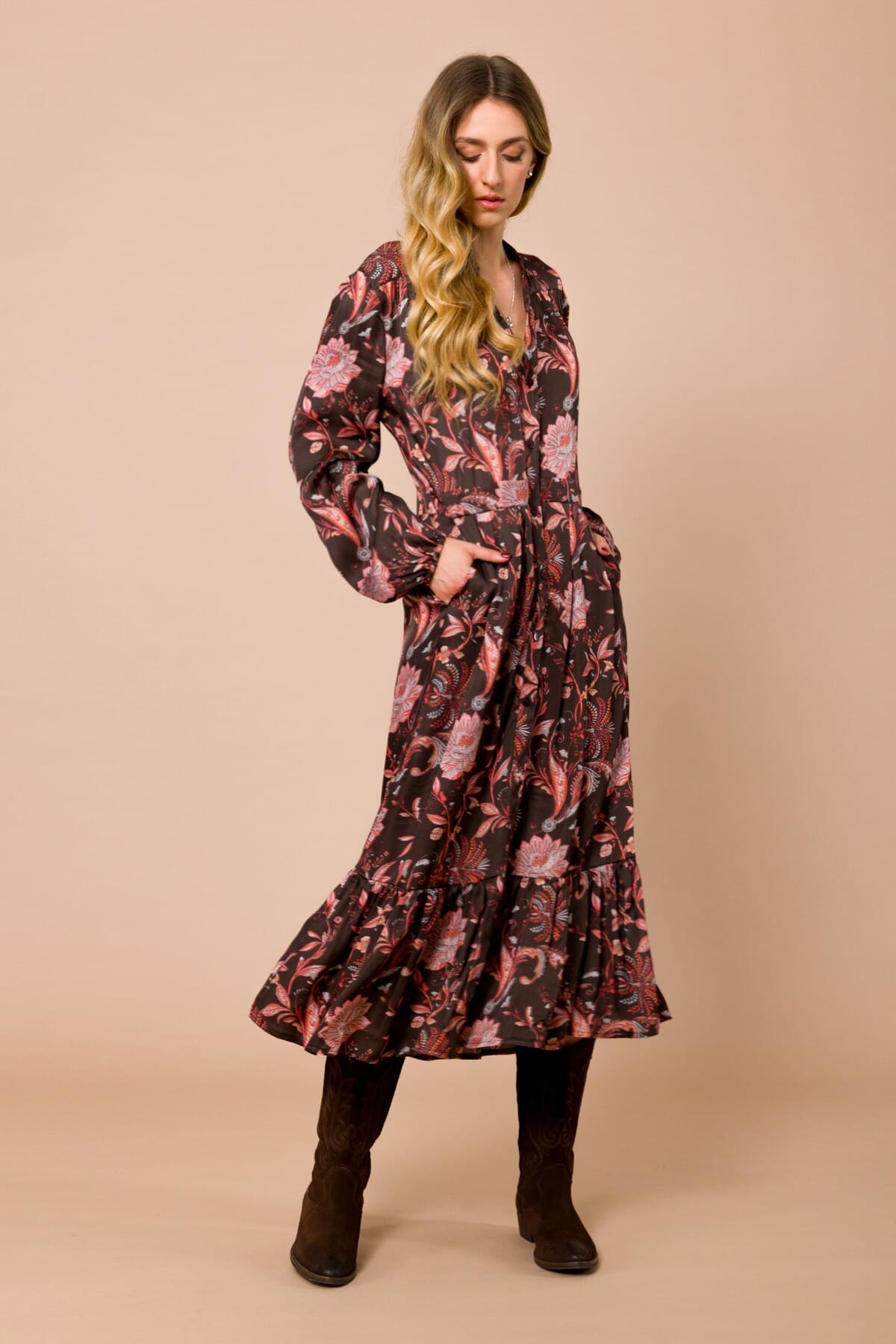 Abito Chemisier 7/8 Con Balza Sul Fondo In Raso Di Viscosa Fantasia Maryley