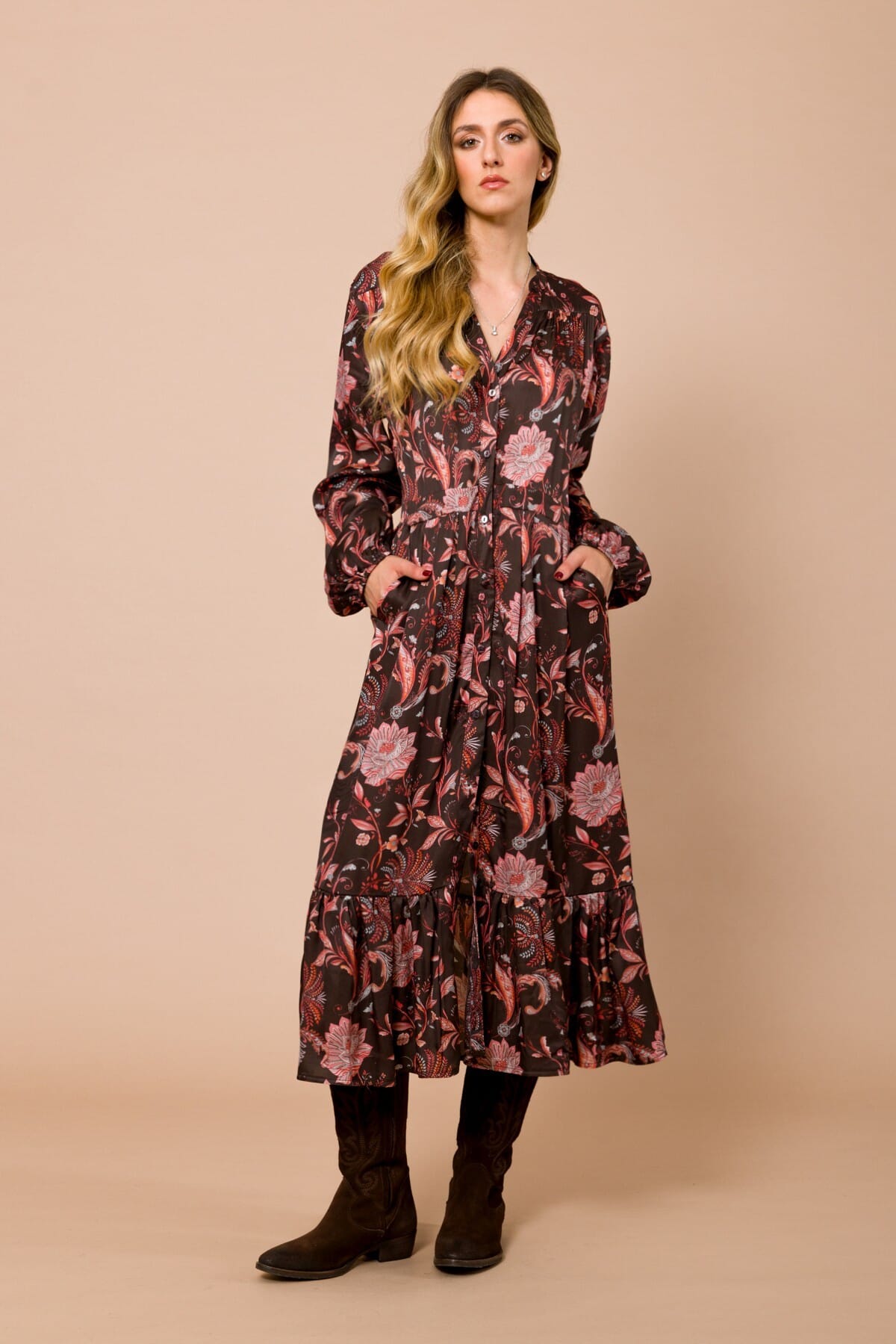 Abito Chemisier 7/8 Con Balza Sul Fondo In Raso Di Viscosa Fantasia Maryley