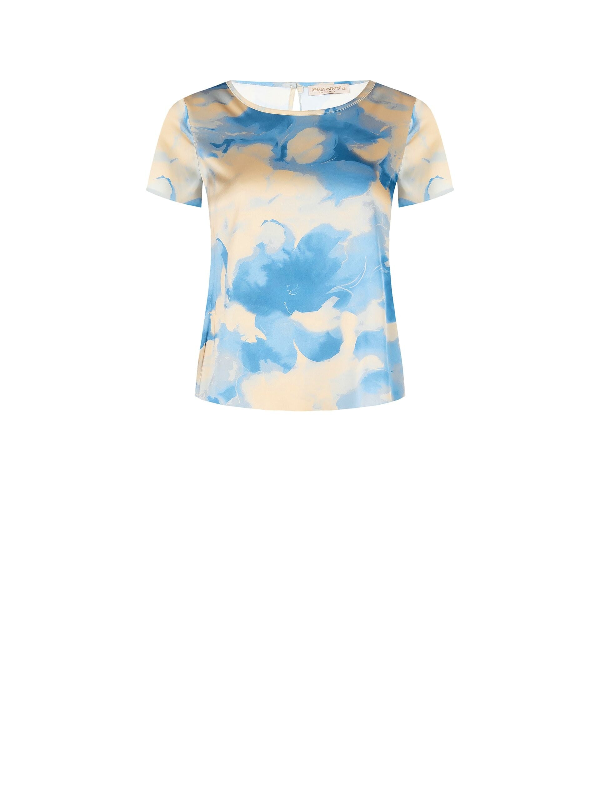 Rinascimento - Chemisier à manches courtes en satin à fleurs chatoyantes