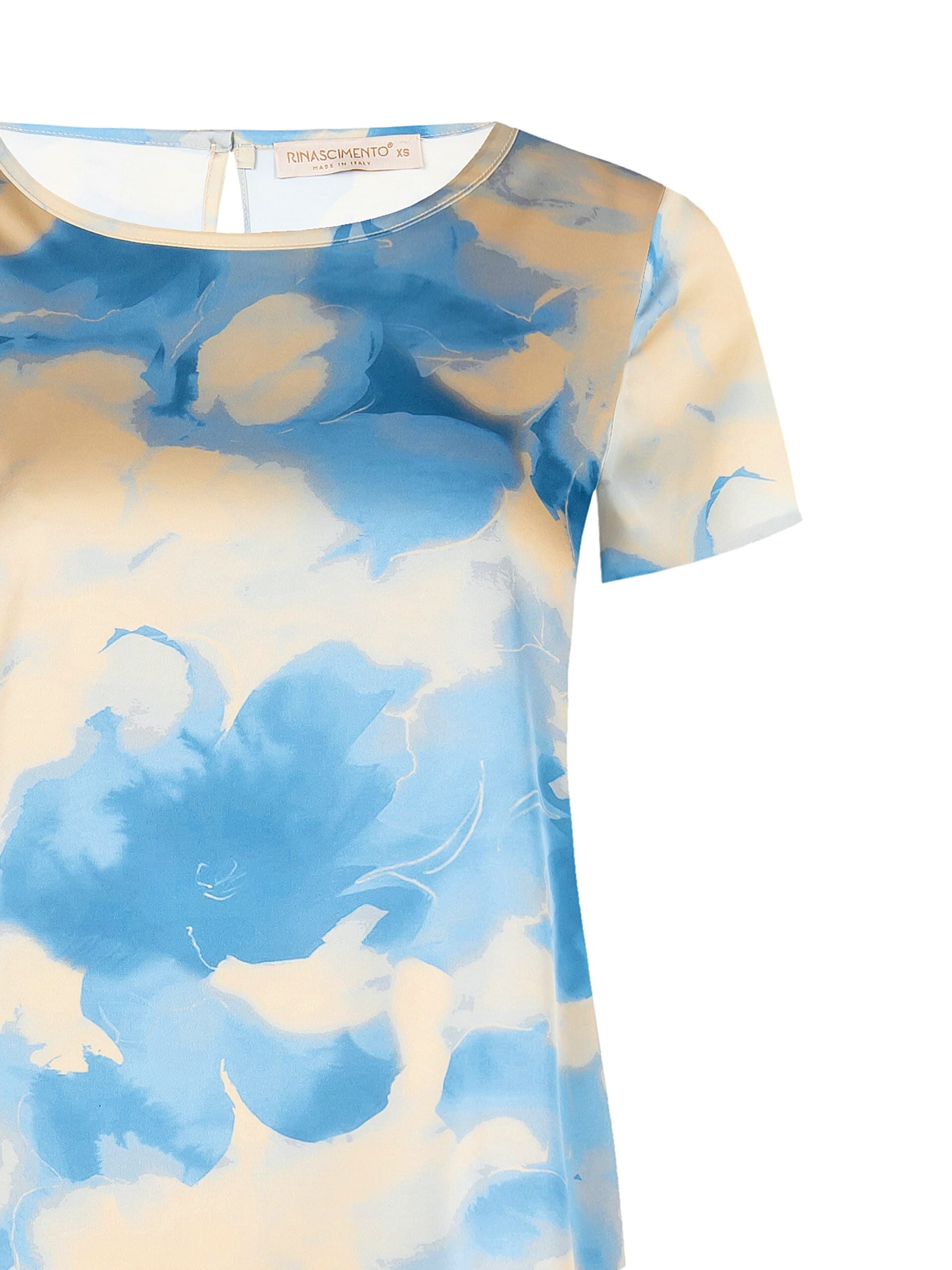 Rinascimento - Chemisier à manches courtes en satin à fleurs chatoyantes