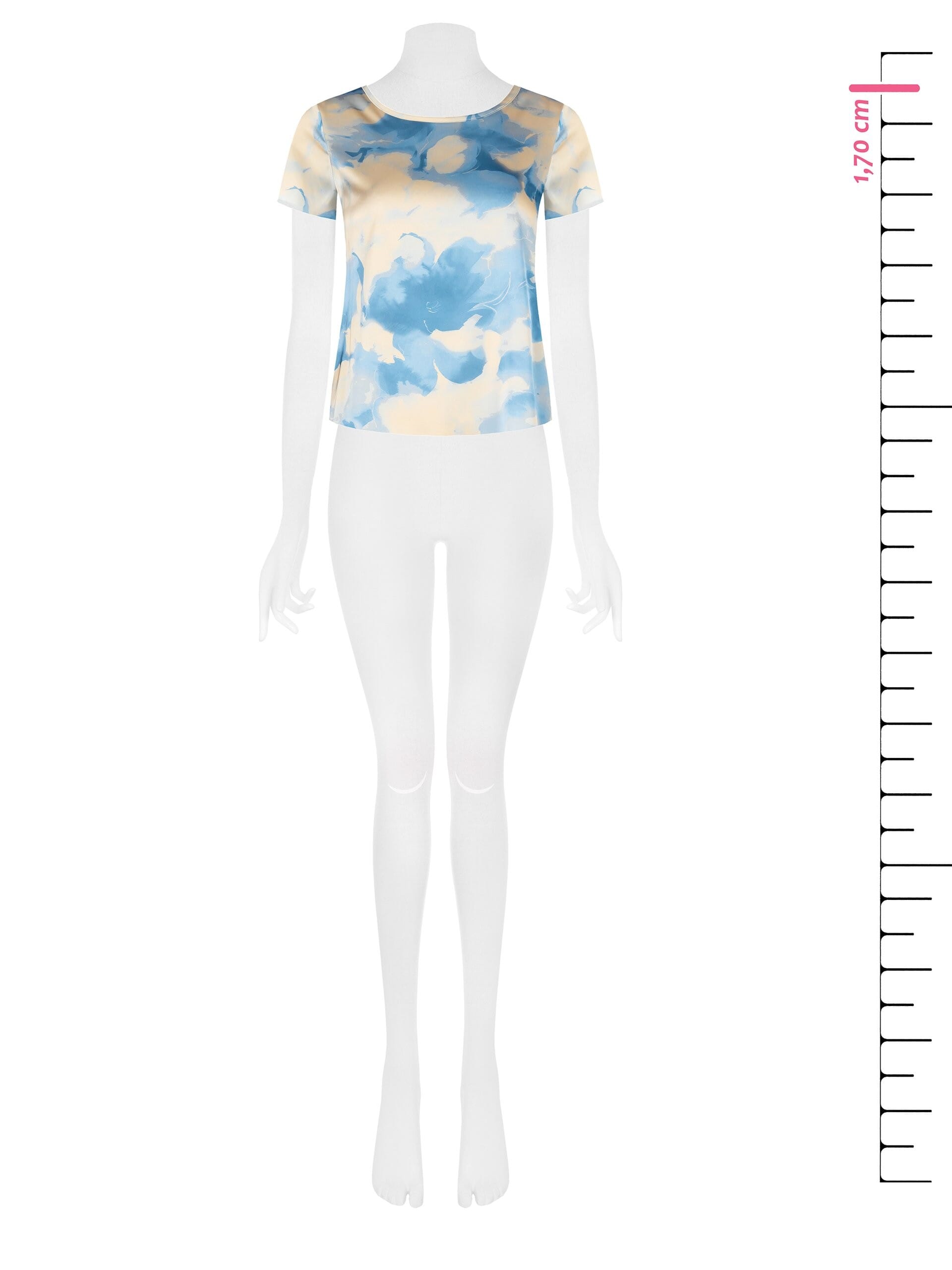 Rinascimento - Chemisier à manches courtes en satin à fleurs chatoyantes