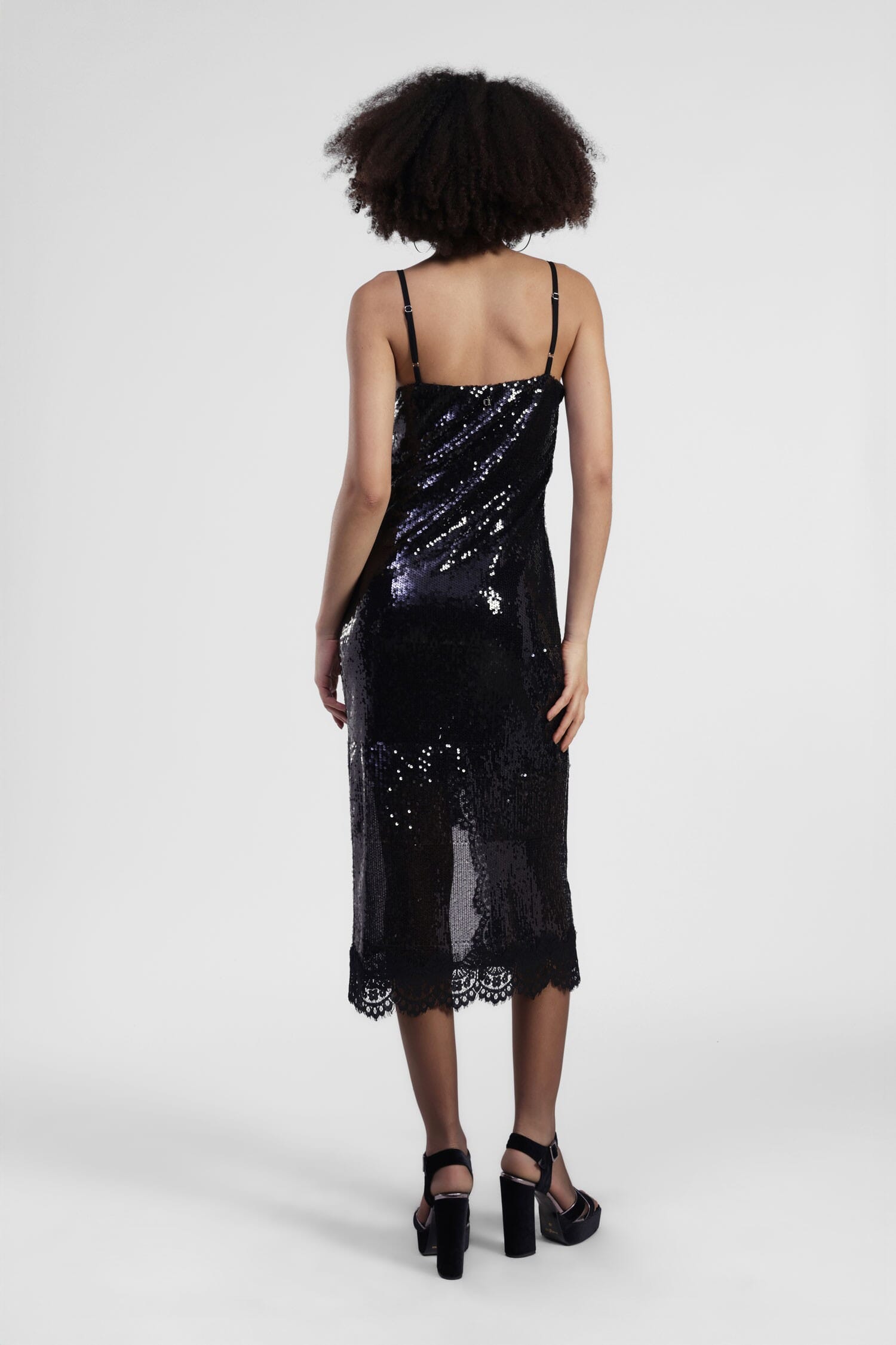 Vestito Midi Con Paillettes E Spalline Sottili Dixie