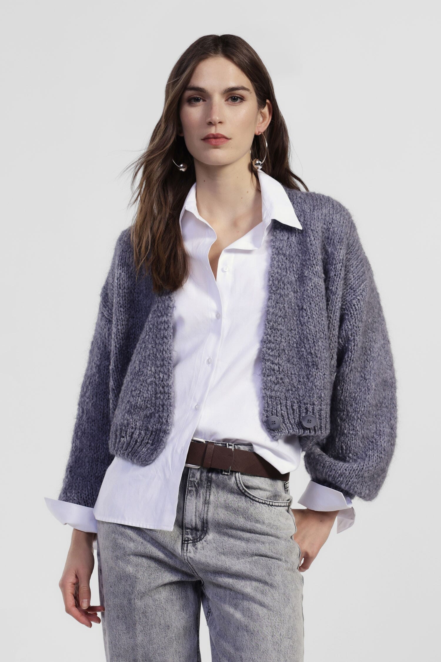 Cardigan court à manches larges et boutons Dixie