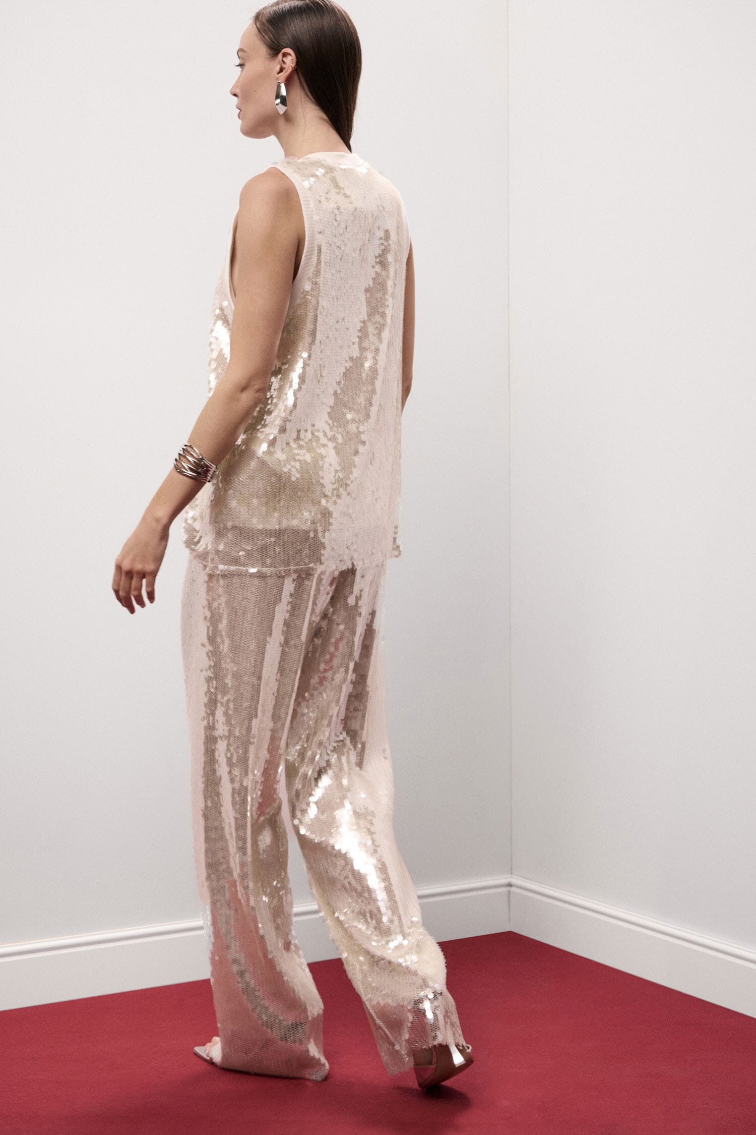 Pantaloni Palazzo A Vita Alta Con Paillettes Dixie