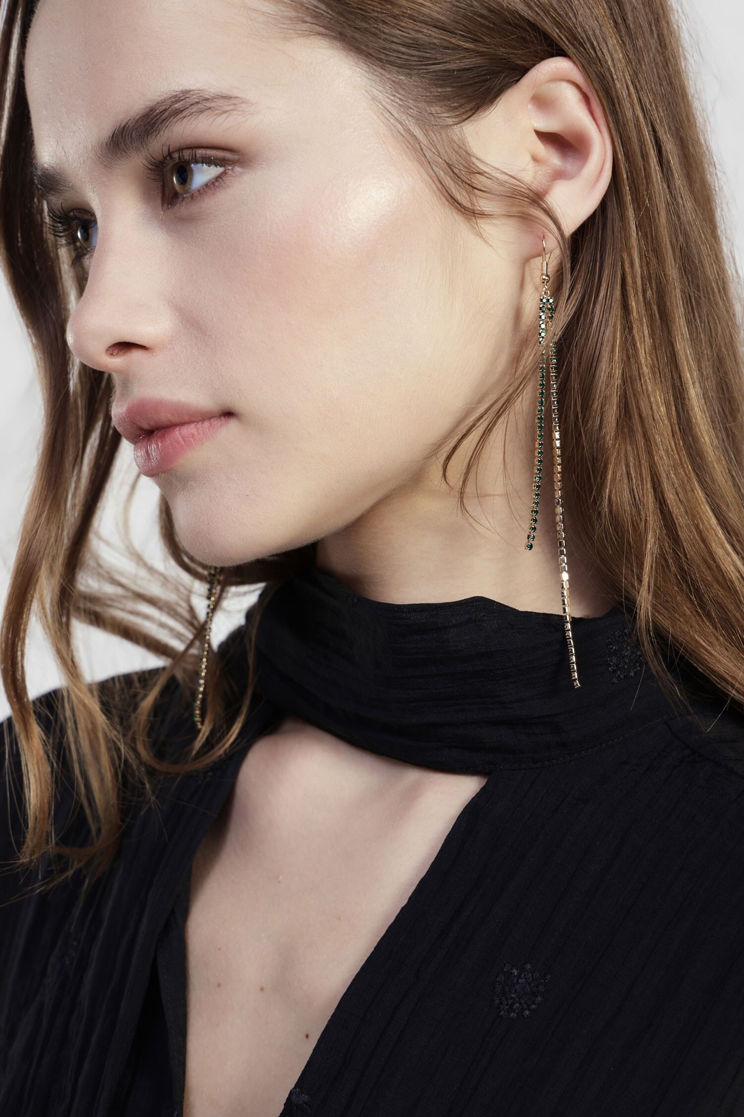 Orecchini Pendenti Doppia Fila Strass Sottili Dixie