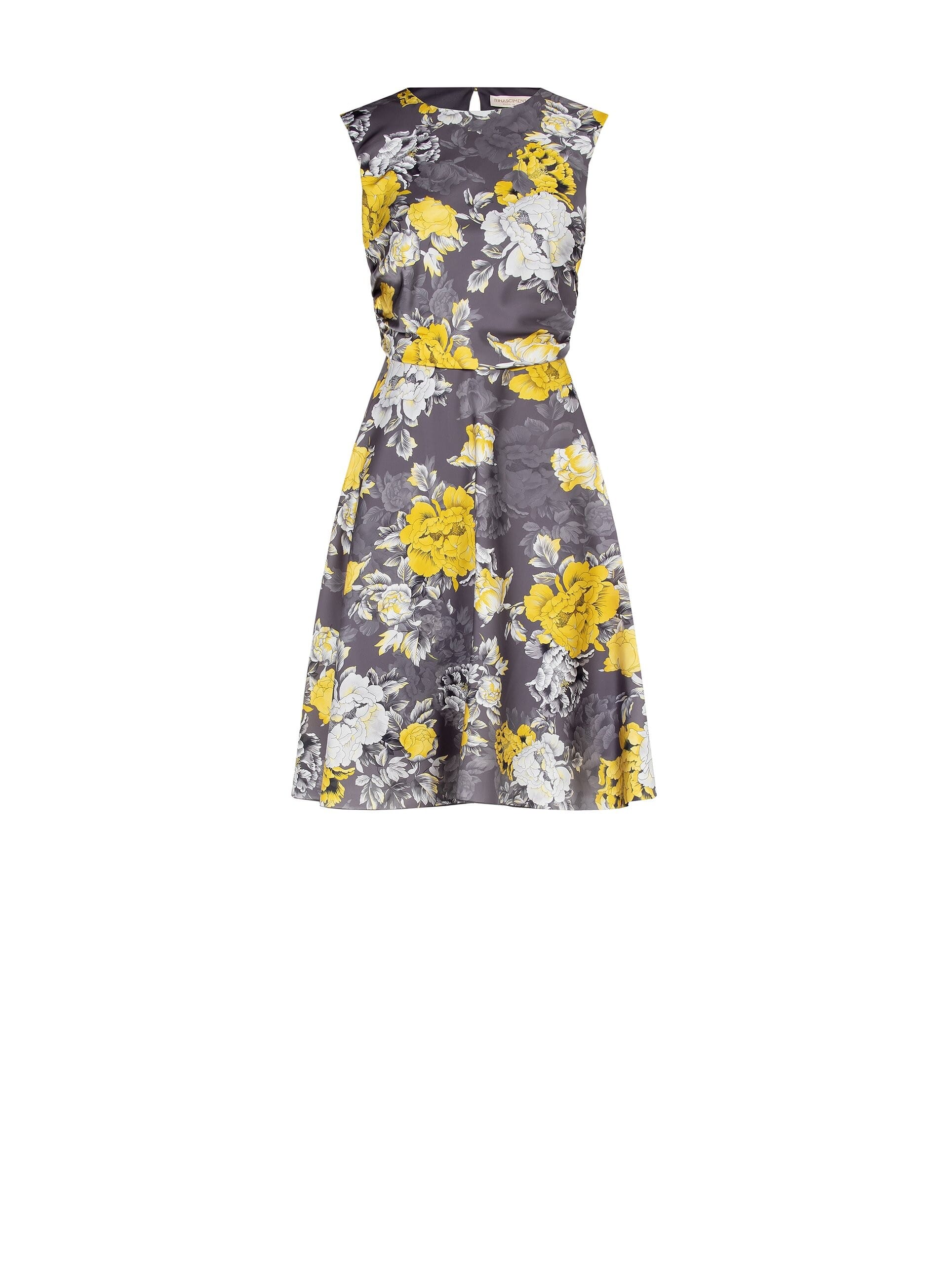 Abito Corto Smanicato A Ruota In Raso A Fiori Rinascimento