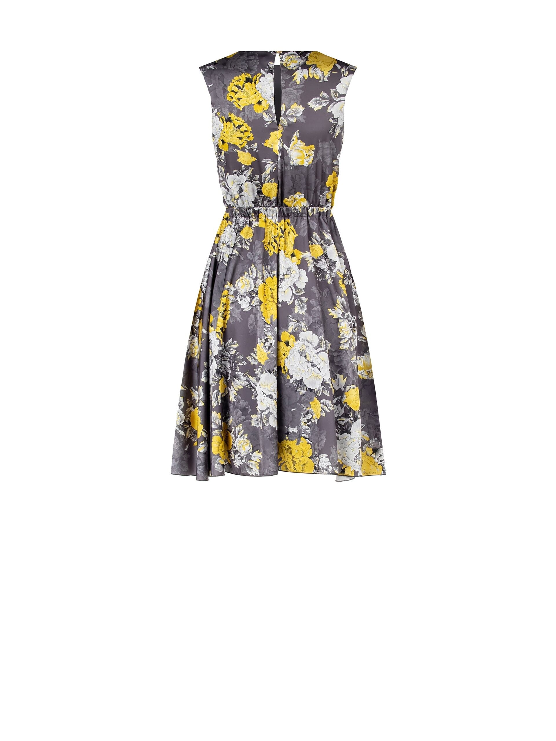 Abito Corto Smanicato A Ruota In Raso A Fiori Rinascimento