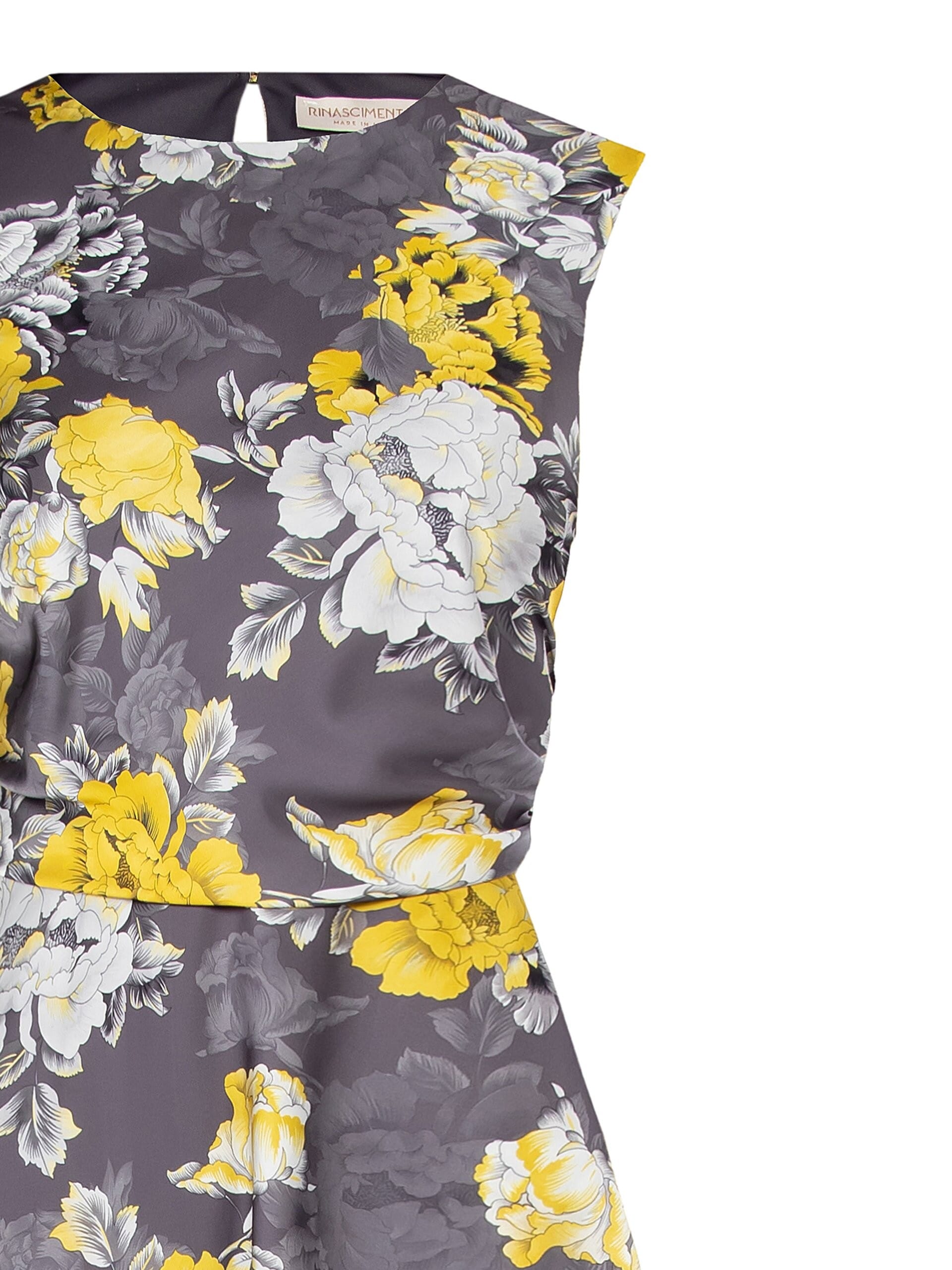 Abito Corto Smanicato A Ruota In Raso A Fiori Rinascimento