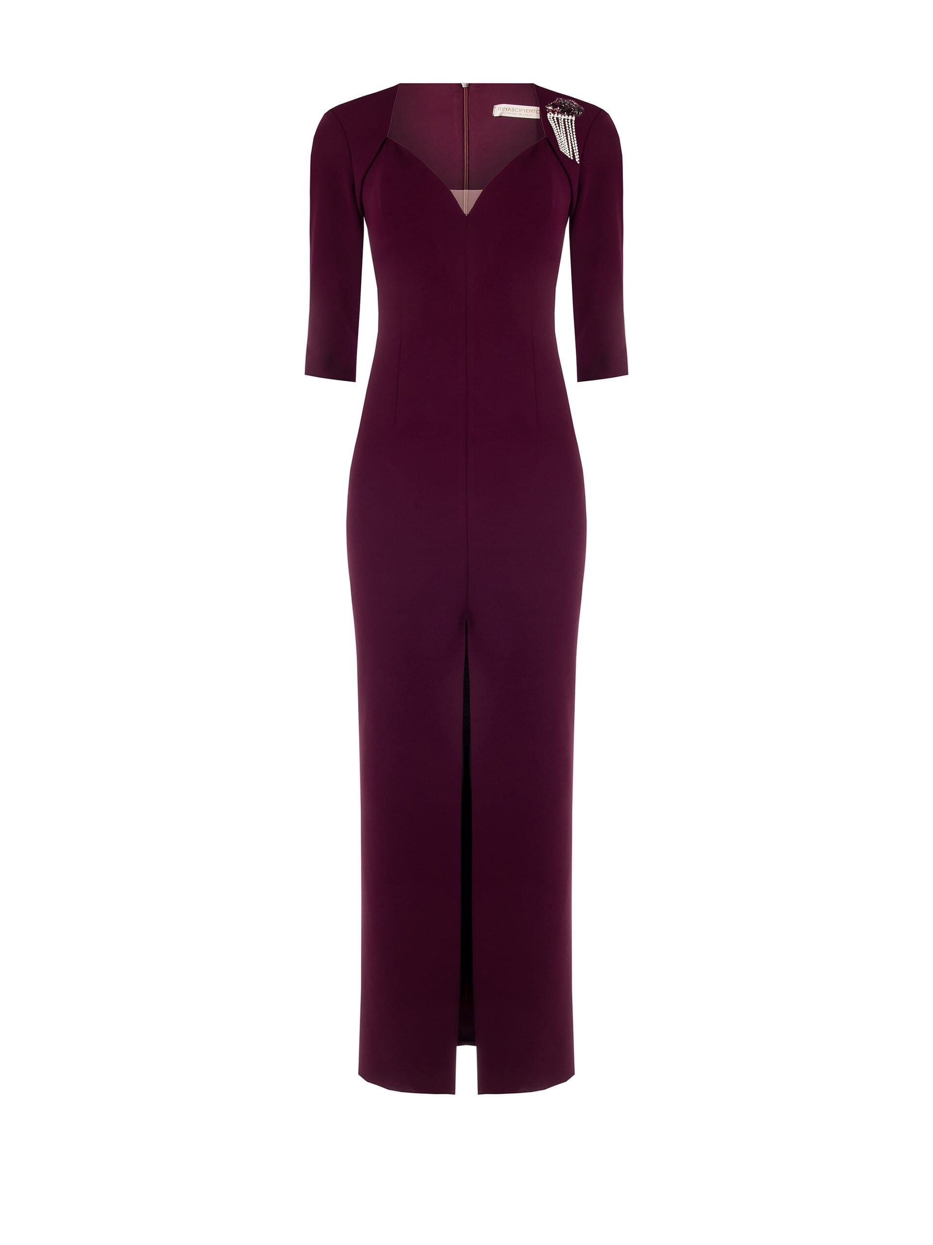 Abito Lungo A Tubino In Scuba Crepe Con Scollo A Cuore E Spalline Rinascimento