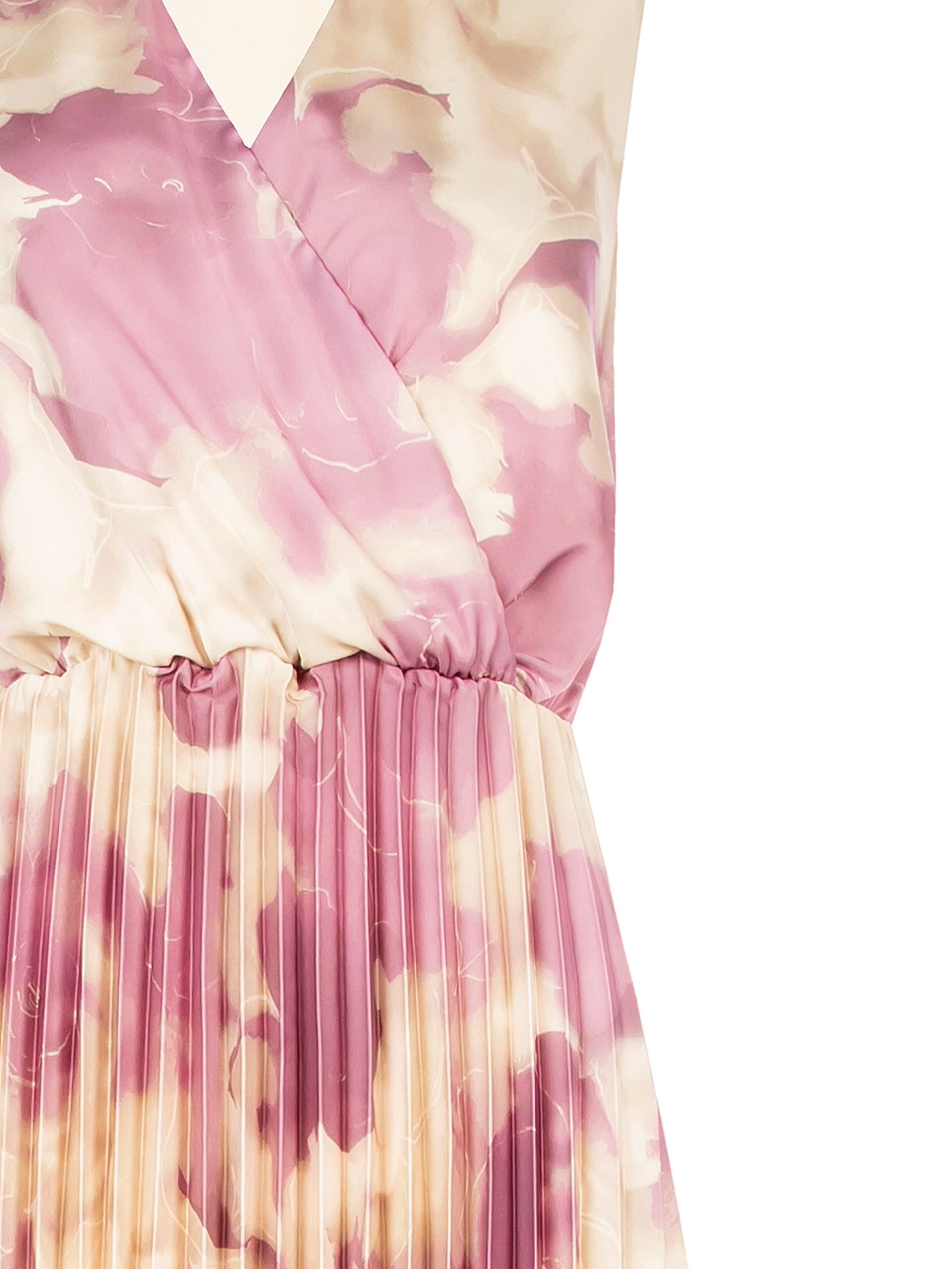 Abito Midi In Raso A Fiori Sfumati Plissè Con Scollo A V Incrociato Rinascimento