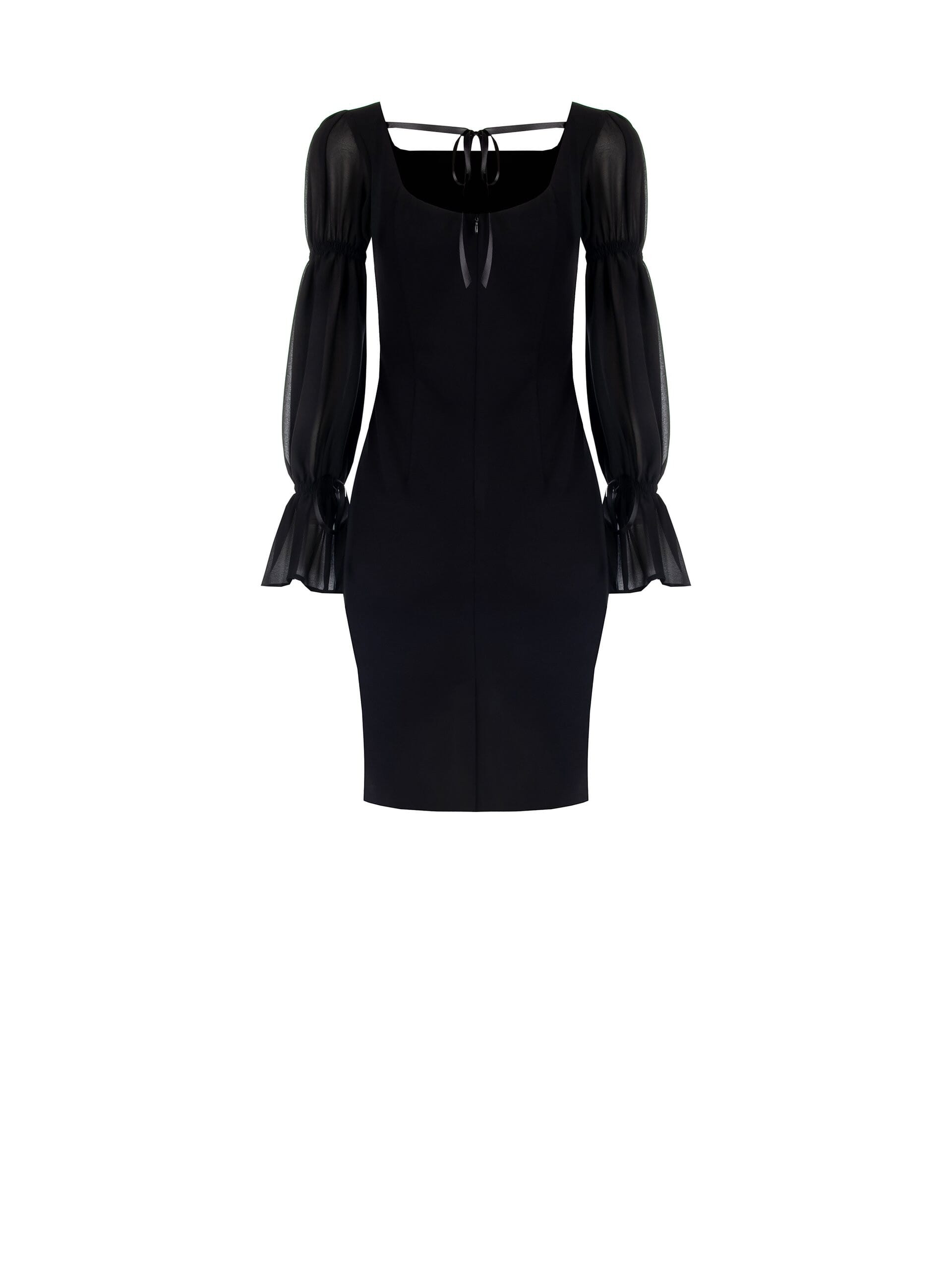 Abito Corto A Tubino In Scuba Crepe Con Maniche In Georgette Rinascimento