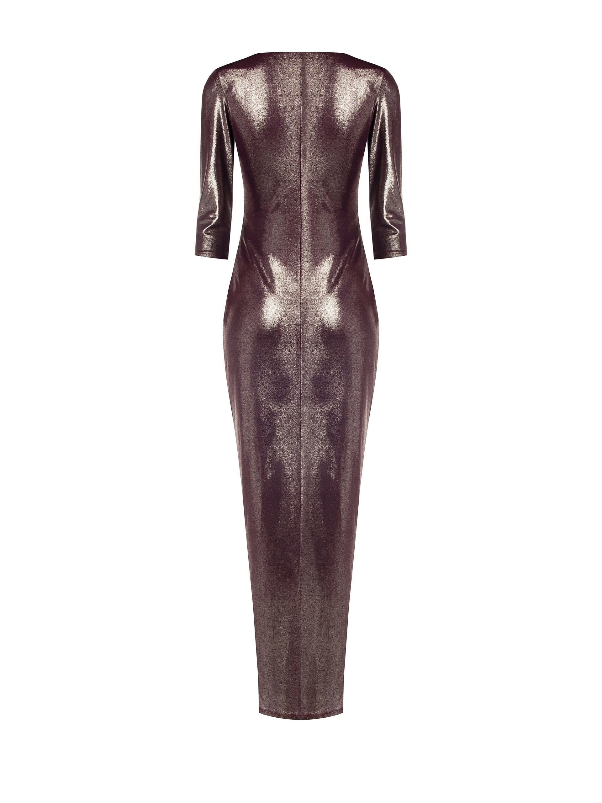 Abito Lungo Satinato Drappeggiato Con Dettaglio Gioiello E Scollo A V Rinascimento