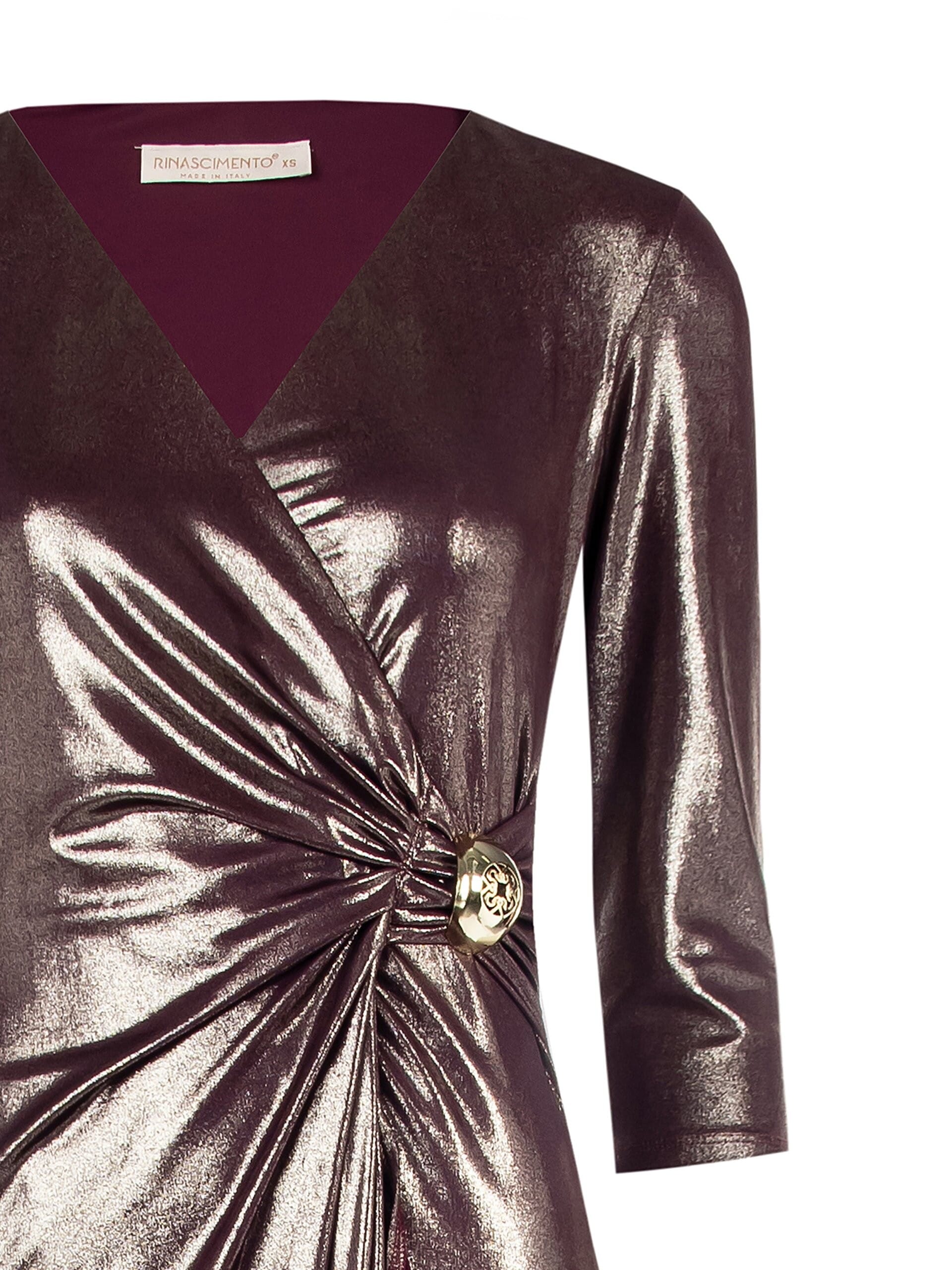 Abito Lungo Satinato Drappeggiato Con Dettaglio Gioiello E Scollo A V Rinascimento