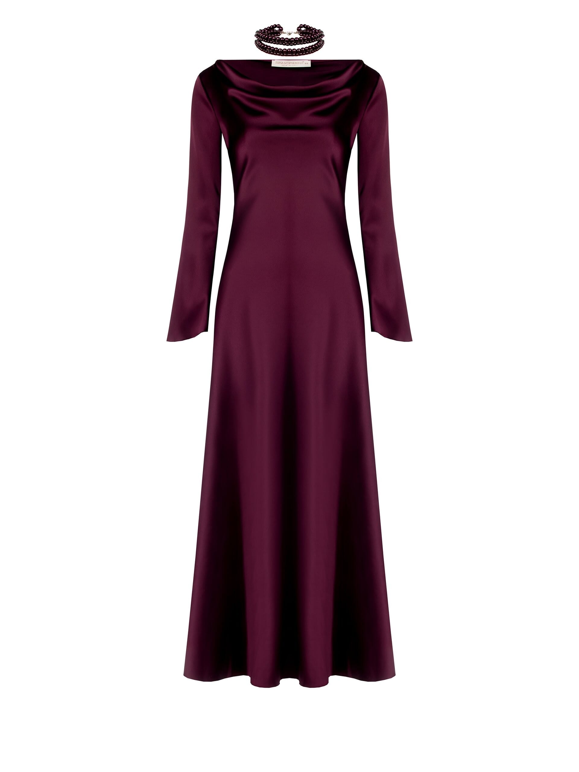 Abito Lungo Scivolato In Raso Con Maniche A 3/4 Rinascimento