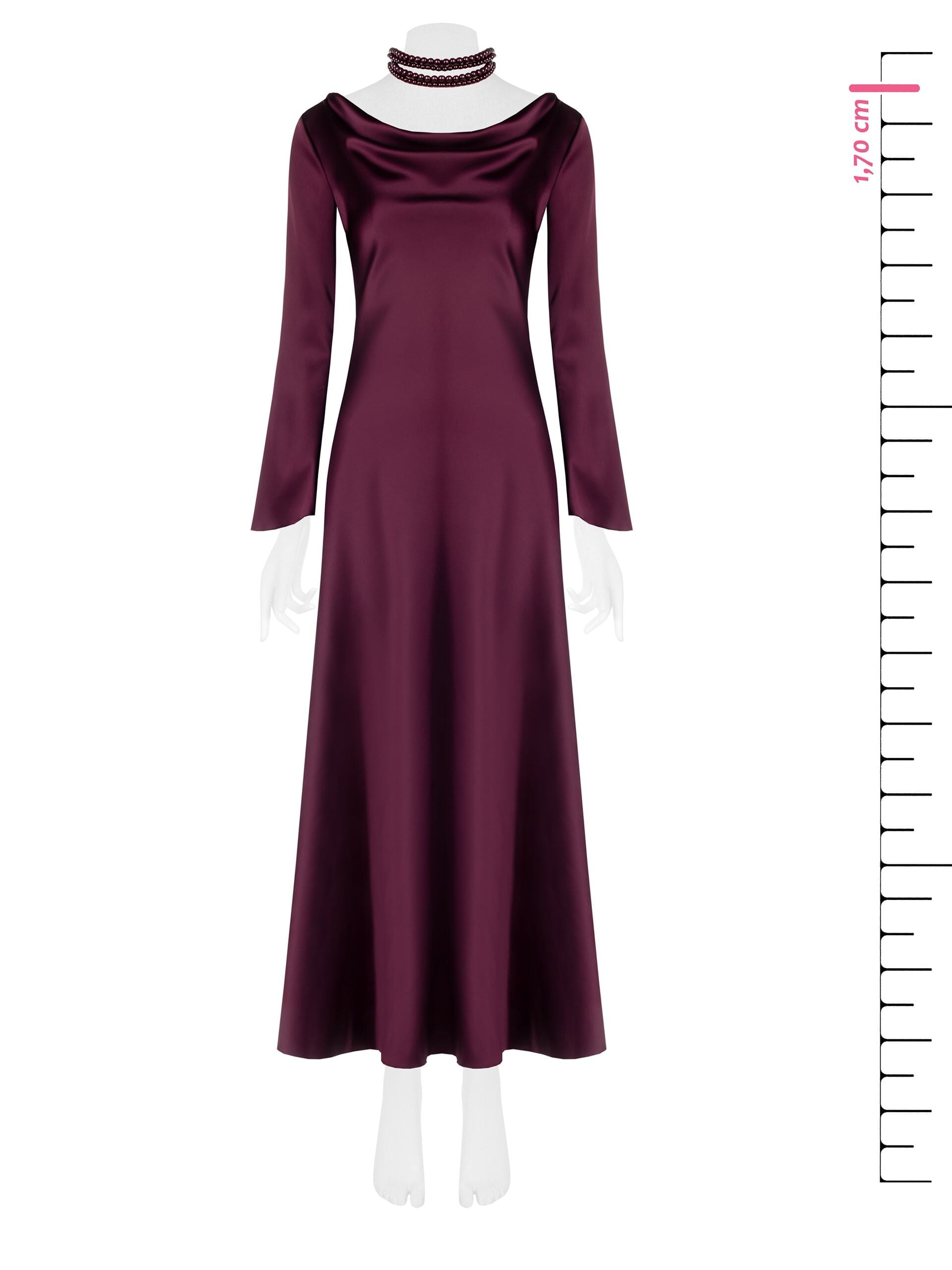 Abito Lungo Scivolato In Raso Con Maniche A 3/4 Rinascimento