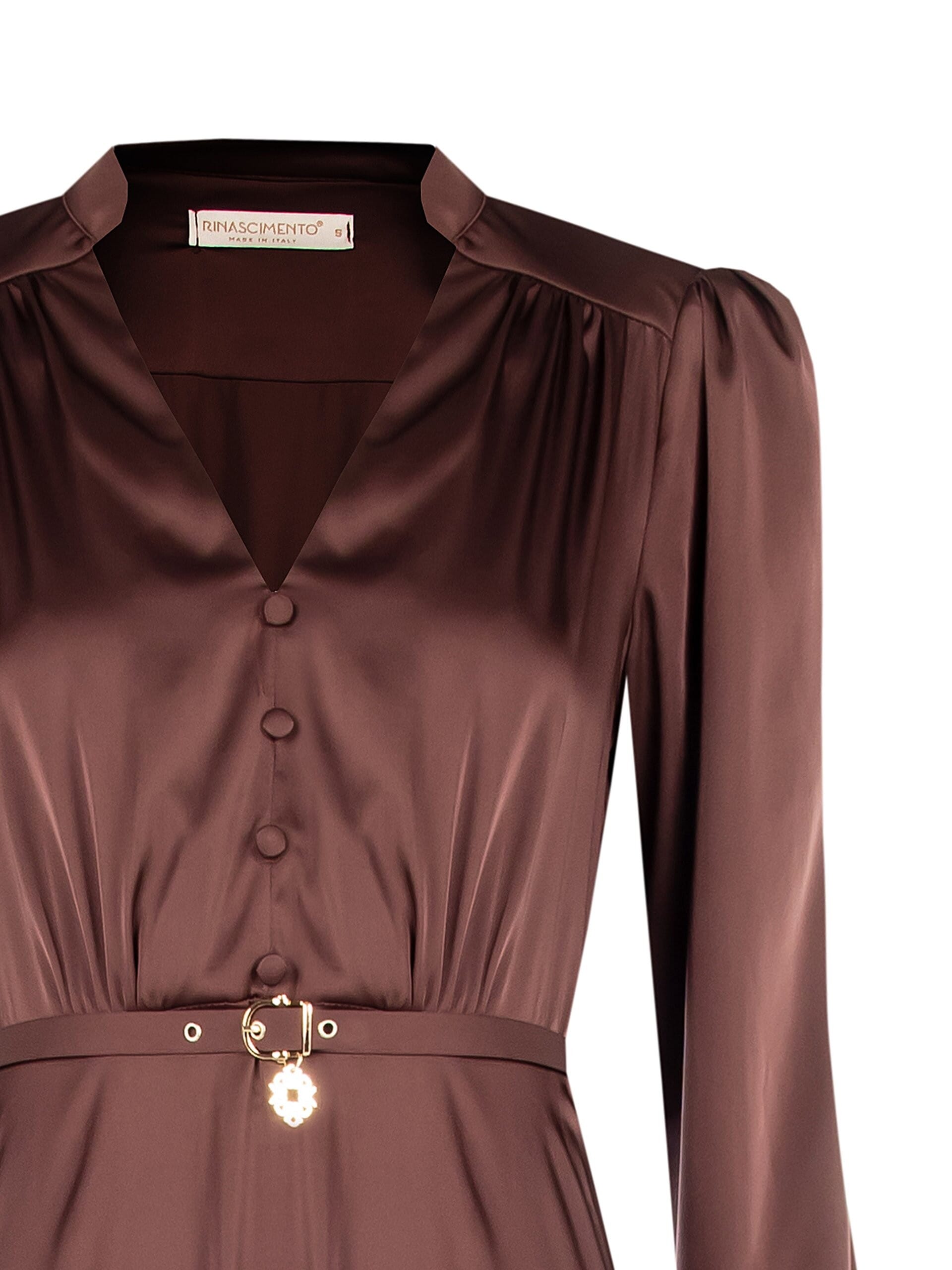 Abito Lungo A Ruota In Raso Con Cintura Coordinata E Ciondolo Logo Rinascimento