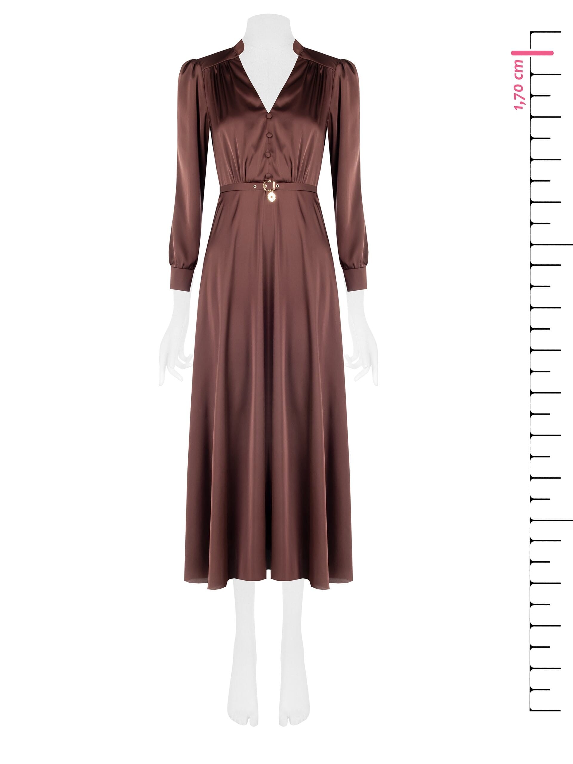 Abito Lungo A Ruota In Raso Con Cintura Coordinata E Ciondolo Logo Rinascimento